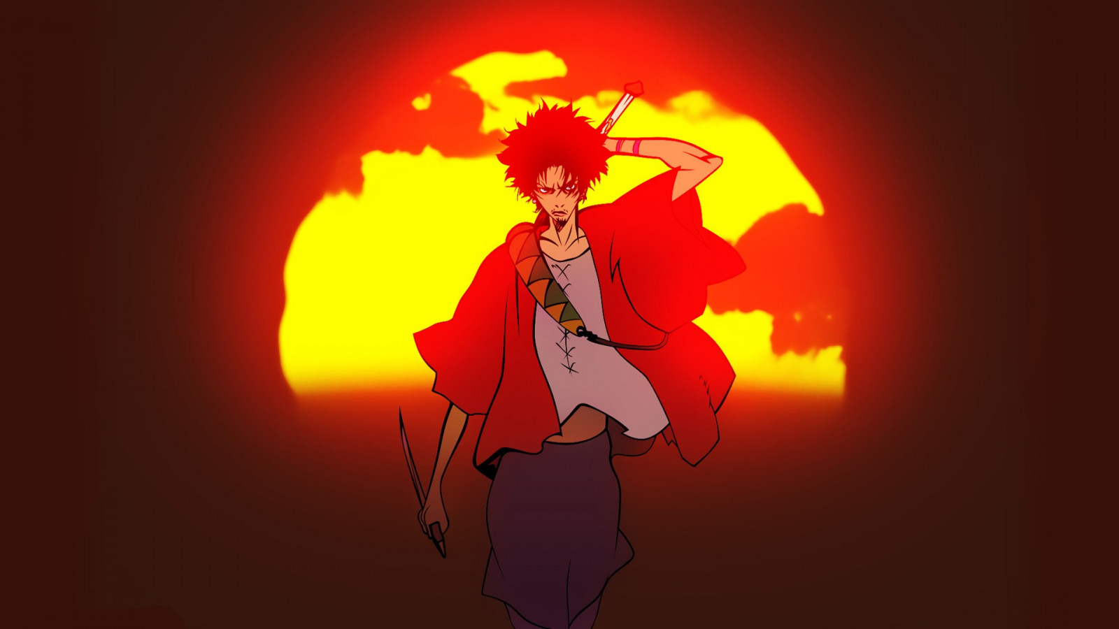 Wallpaper, illustration, sunset, anime, red, Samurai Champloo, Mugen, color, computer wallpaper 1920x1080