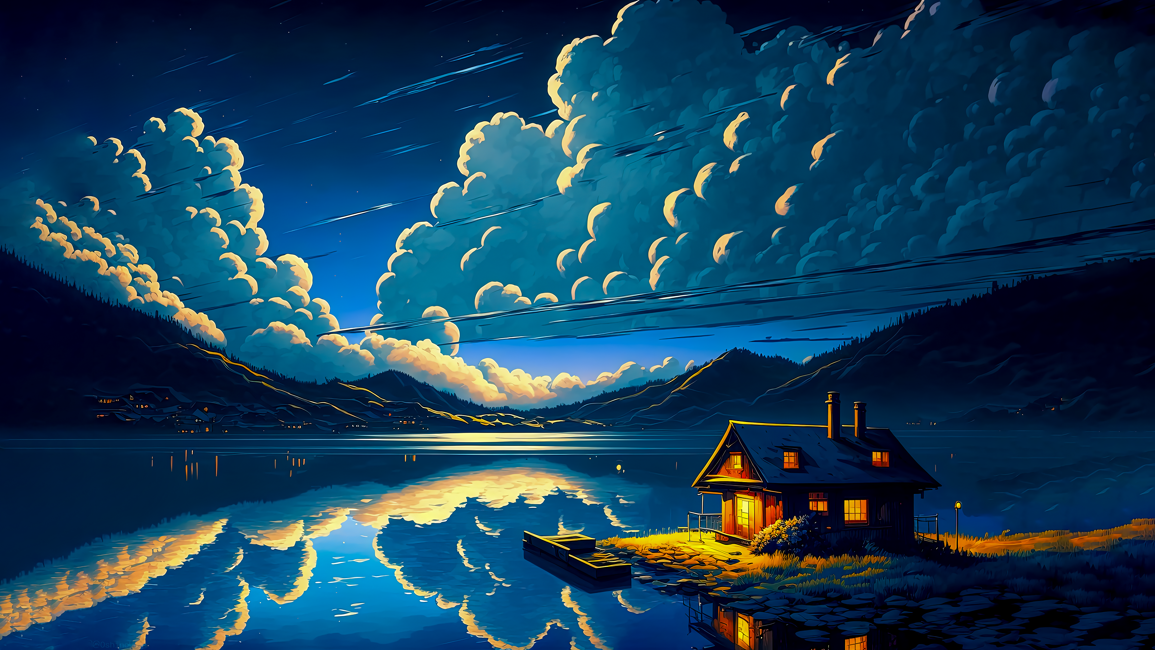 4K PC Wallpaper: Chill Lake Landscape Illustration