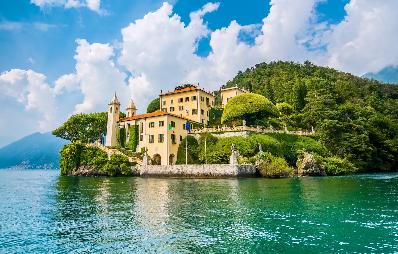 Wallpaper lake, the building, island, Italy, Italy, lake Como, Lombardy, Lombardy, Lake Como, Lenno, Lenno image for desktop, section пейзажи