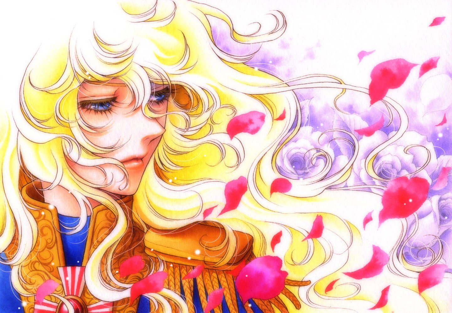 Anime series rose of versailles oscar petals flower long hair blonde wallpaperx998