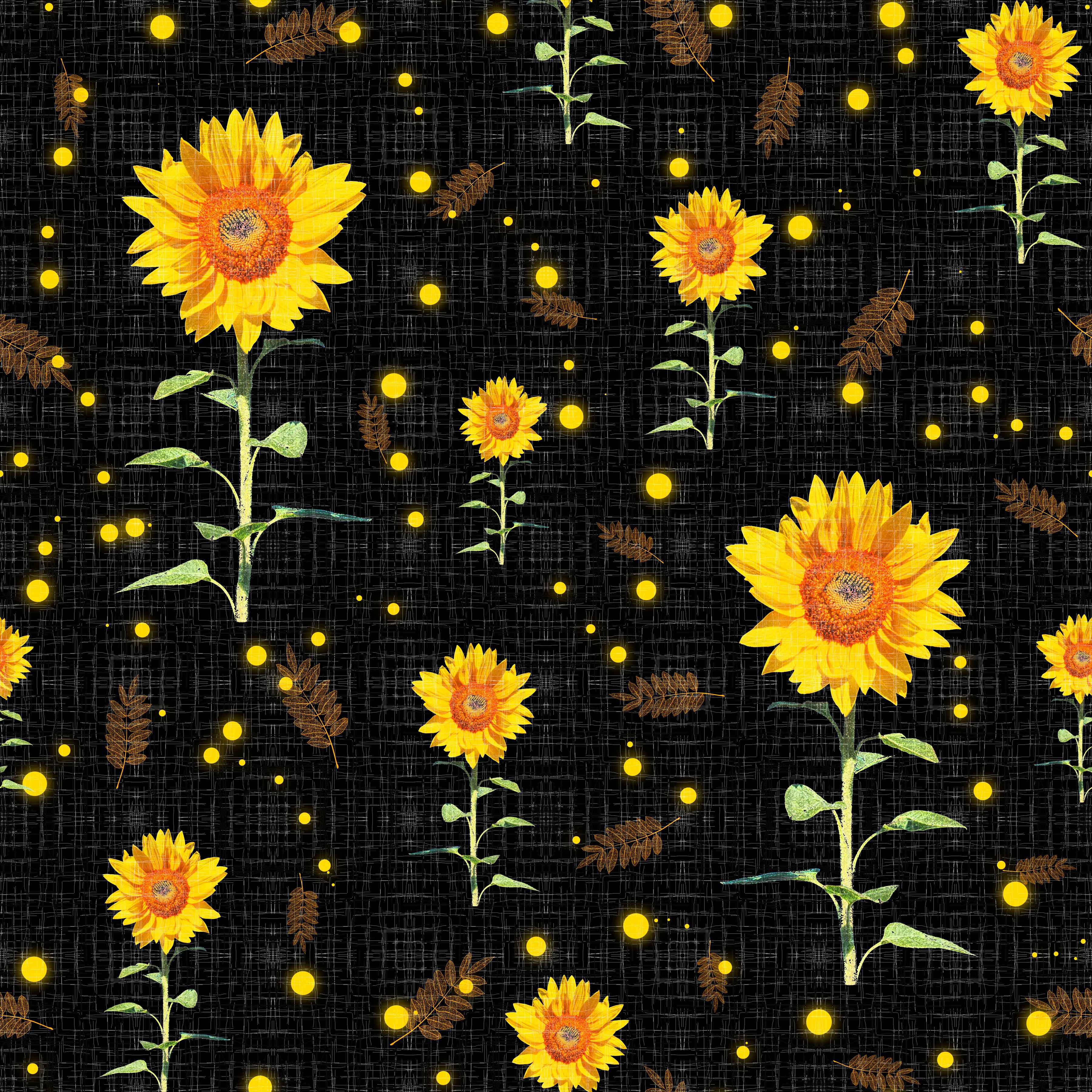 Sunflowers Black Background Wallpaper, Raspberry Creek Fabrics
