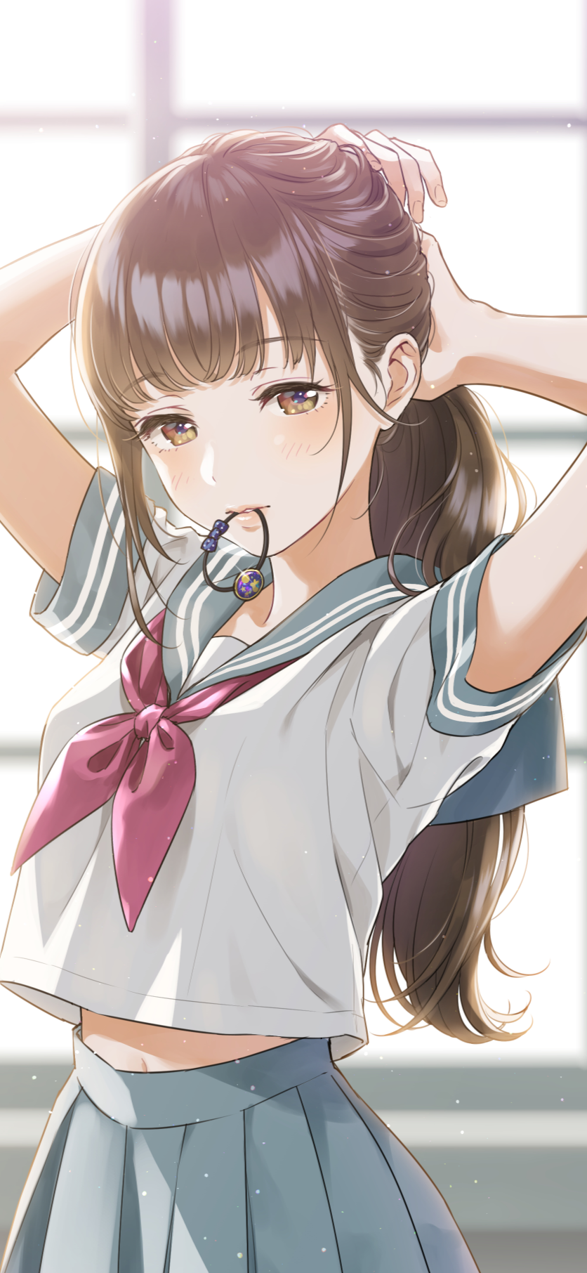 Morikura En, school uniform, brown eyes, anime, anime girls, brunette Gallery HD Wallpaper