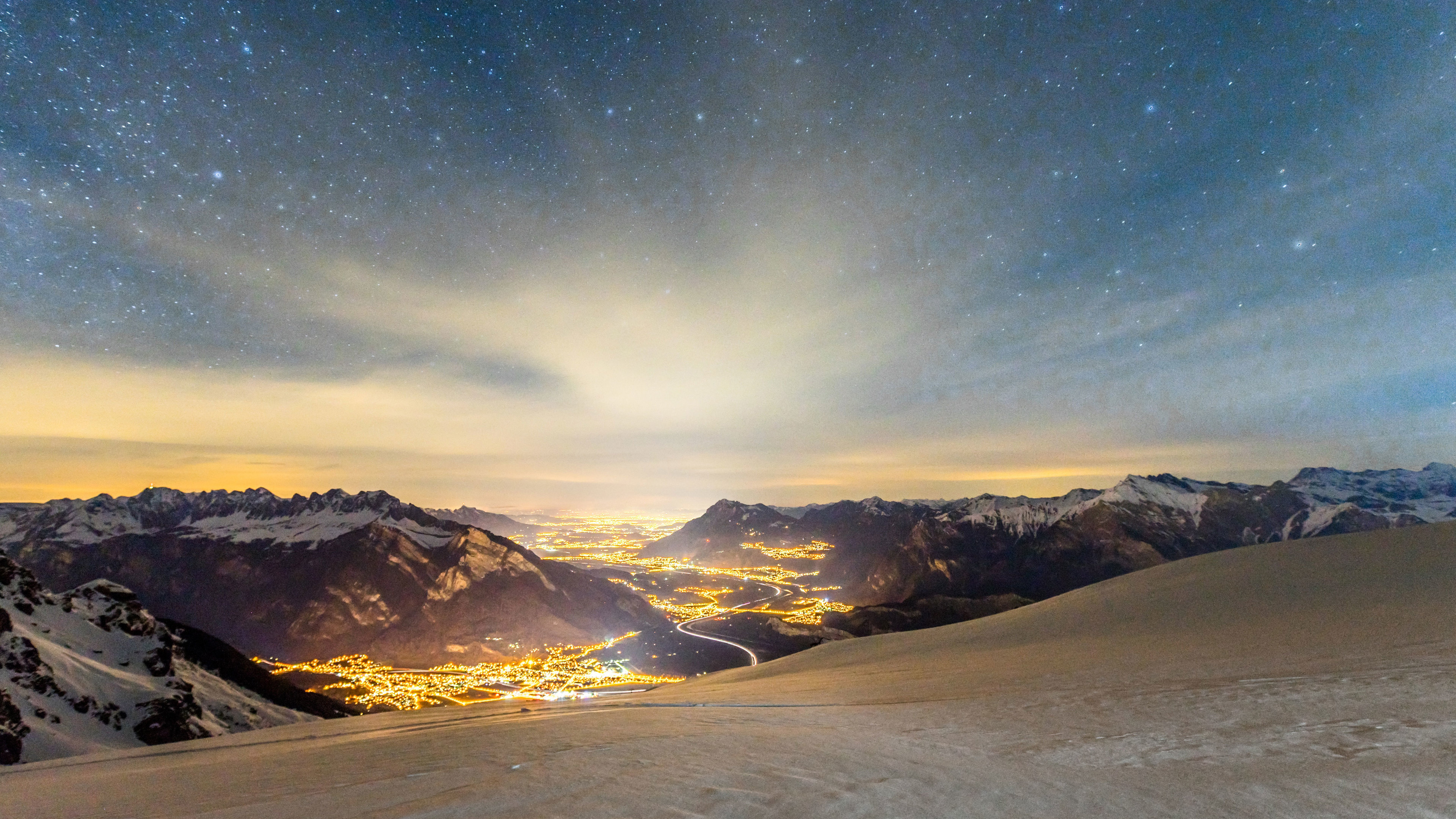 Wallpaper 4k Snow Winter Lights Sky Stars 4k Wallpaper