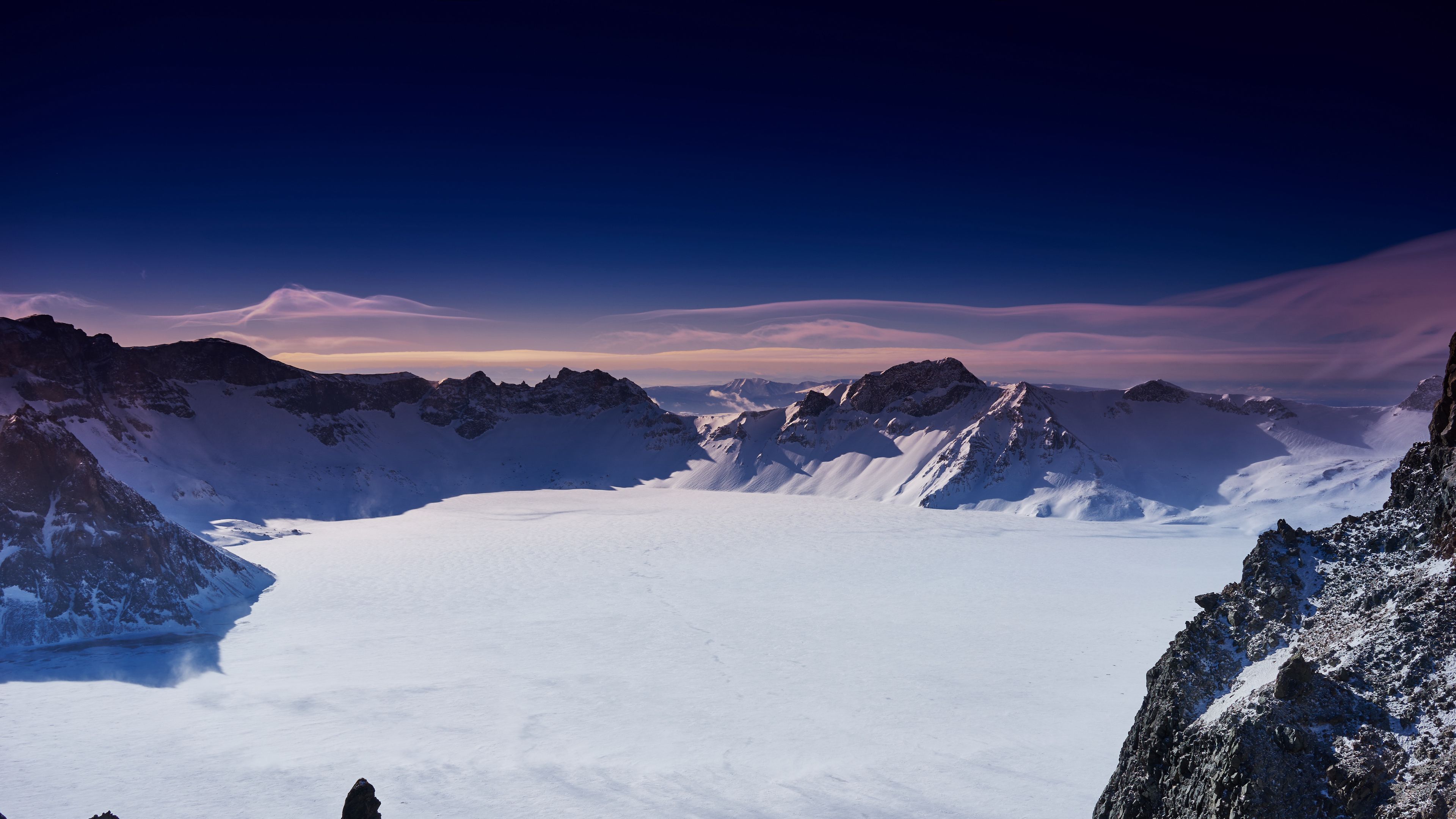 Download wallpaper 3840x2160 china, changbai, winter, mountains, sky 4k uhd 16:9 HD background