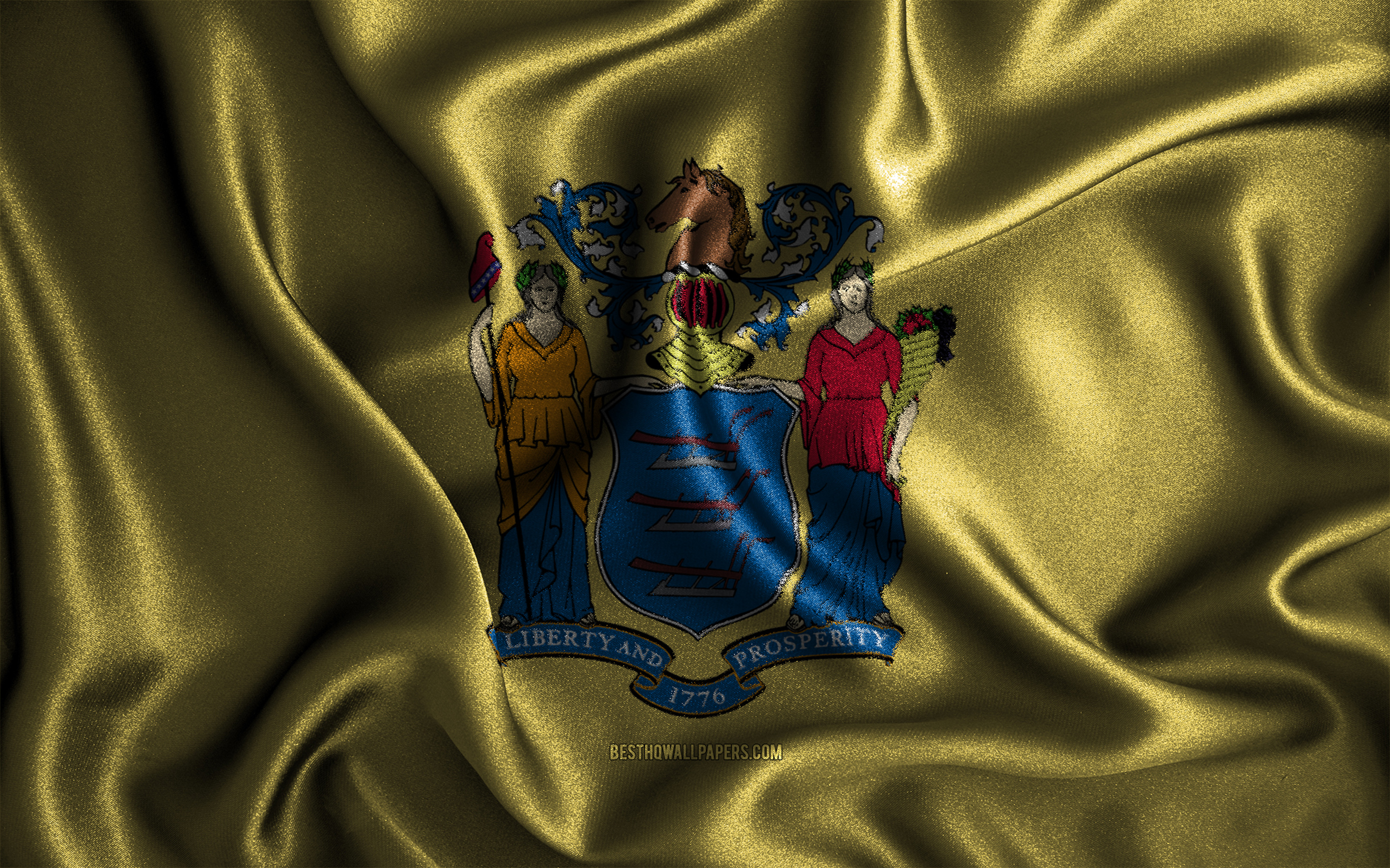 Download wallpaper New Jersey flag, 4k, silk wavy flags, american states, USA, Flag of New Jersey, fabric flags, 3D art, New Jersey, United States of America, New Jersey 3D flag, US states