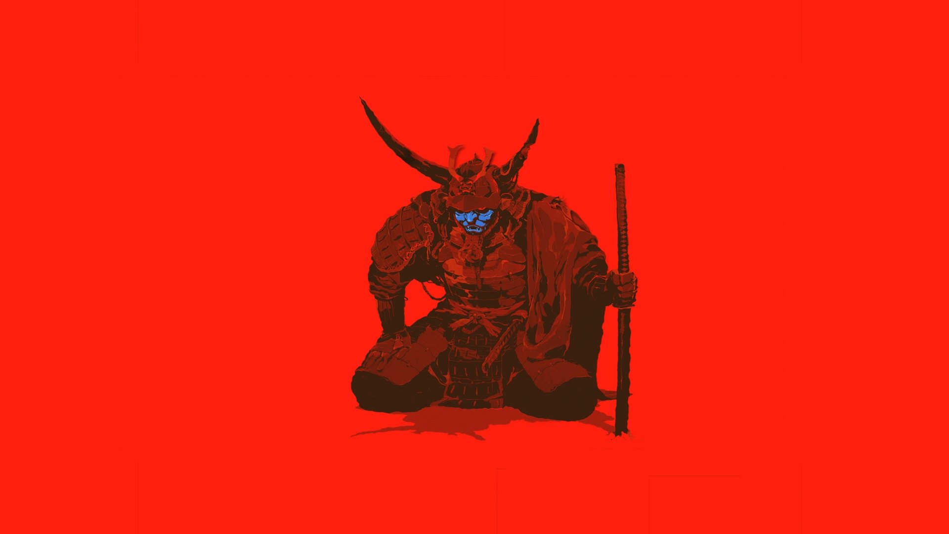 Download wallpaper 1920x1080 samurai, warrior, minimal, art, full hd, hdtv, fhd, 1080p wallpaper, 1920x1080 HD background, 16897