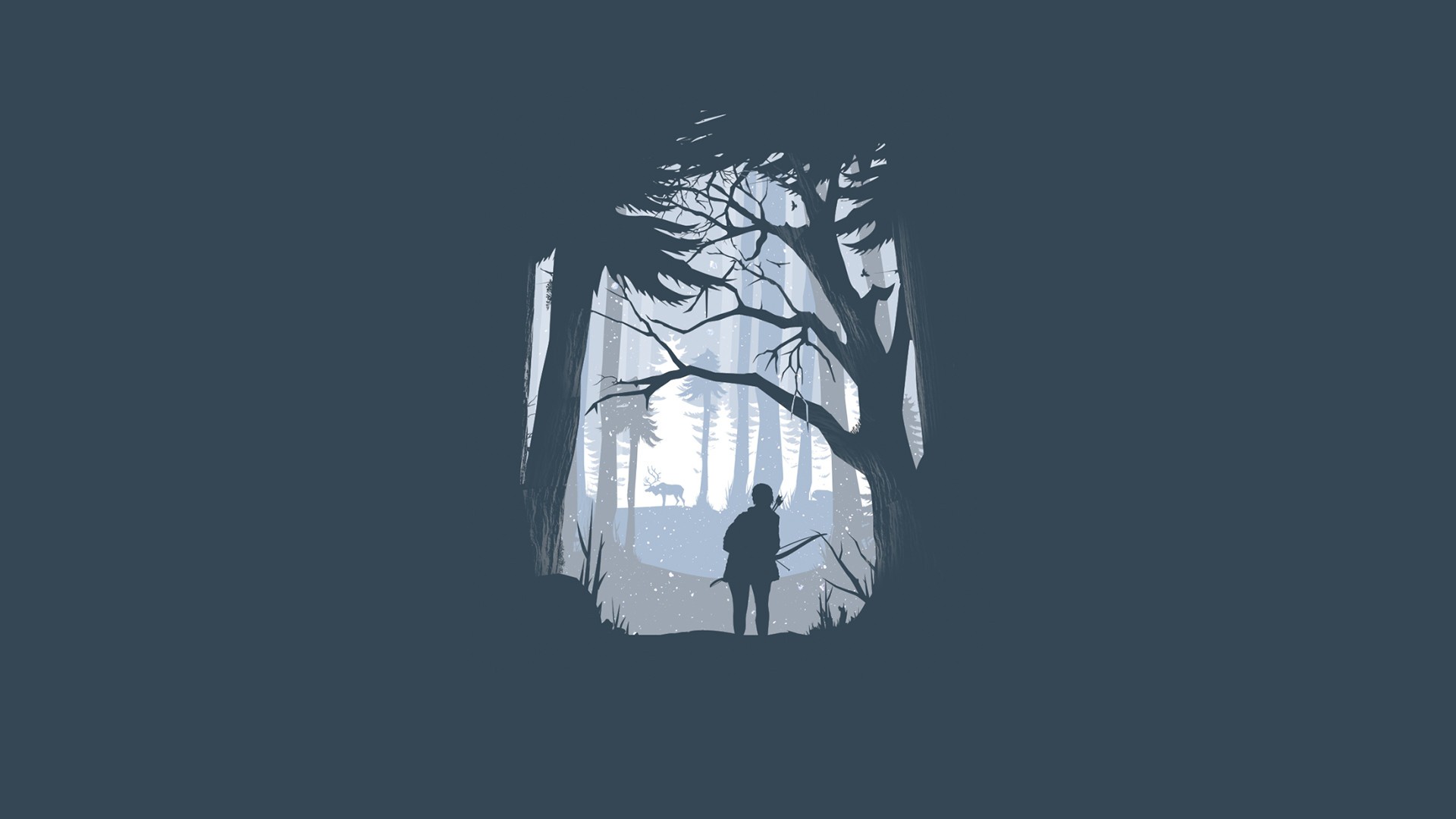 Wallpaper, forest, illustration, minimalism, winter, blue, The Last of Us, hunting, darkness, screenshot, computer wallpaper, black and white, monochrome photography, font 1920x1080