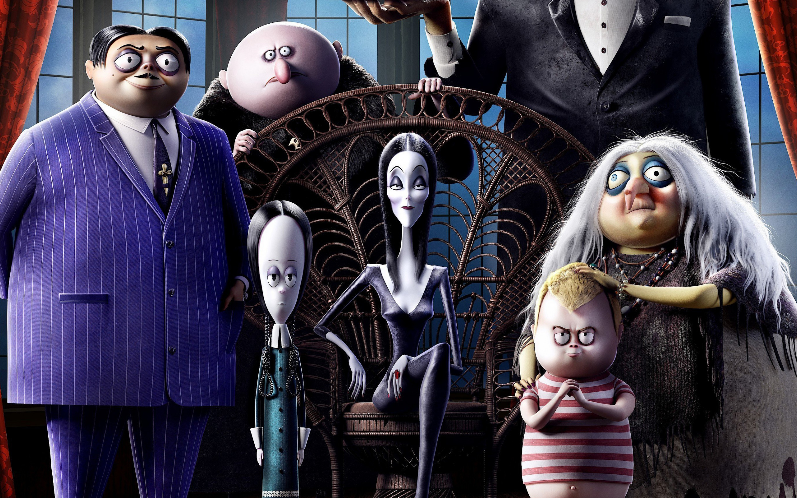 Download wallpaper The Addams Family, 2019, poster, promotional materials, all characters, Morticia Addams, Pugsley Addams, Wednesday Addams, Gomez Addams for desktop with resolution 2560x1600. High Quality HD picture wallpaper