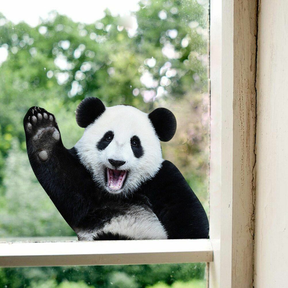 Cartoon Panda Say Hello Wall Stickers Kids Room Wallpaper Funny Window Decal