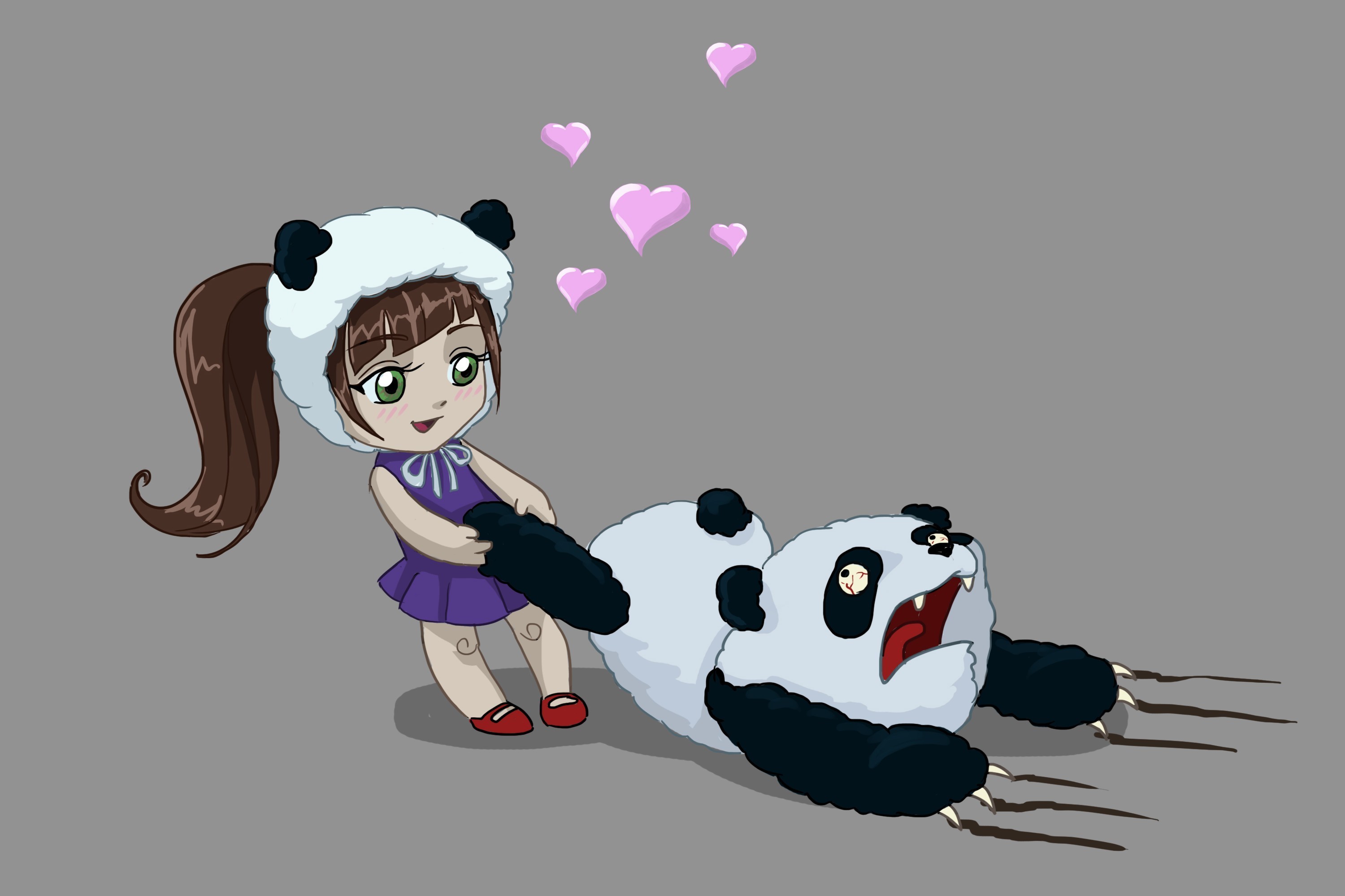 art, Girl, Panda, Bear, Hearts, Love, Fear, Original, Anime Wallpaper HD / Desktop and Mobile Background
