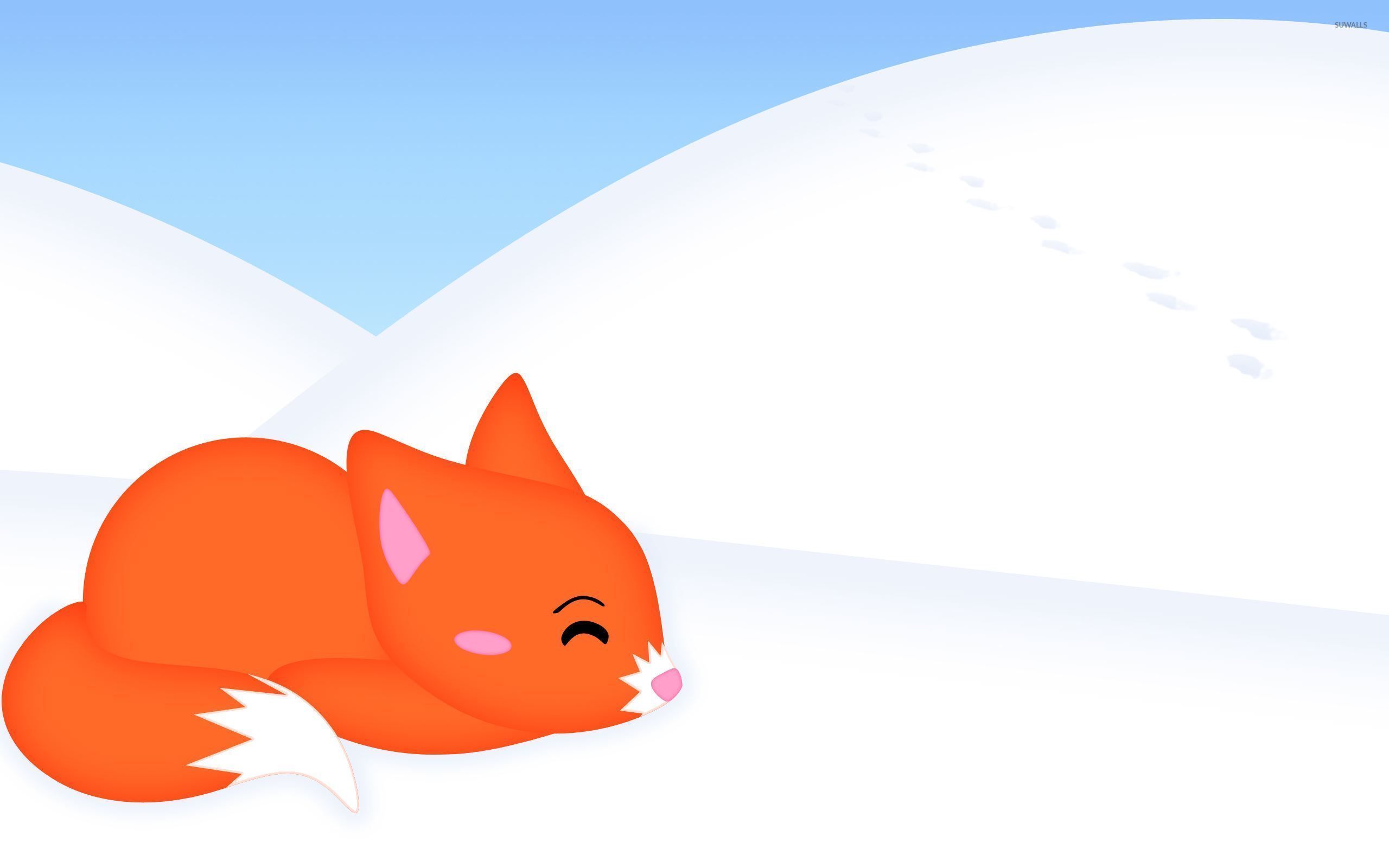 Orange fox sleeping in the snow wallpaper wallpaper