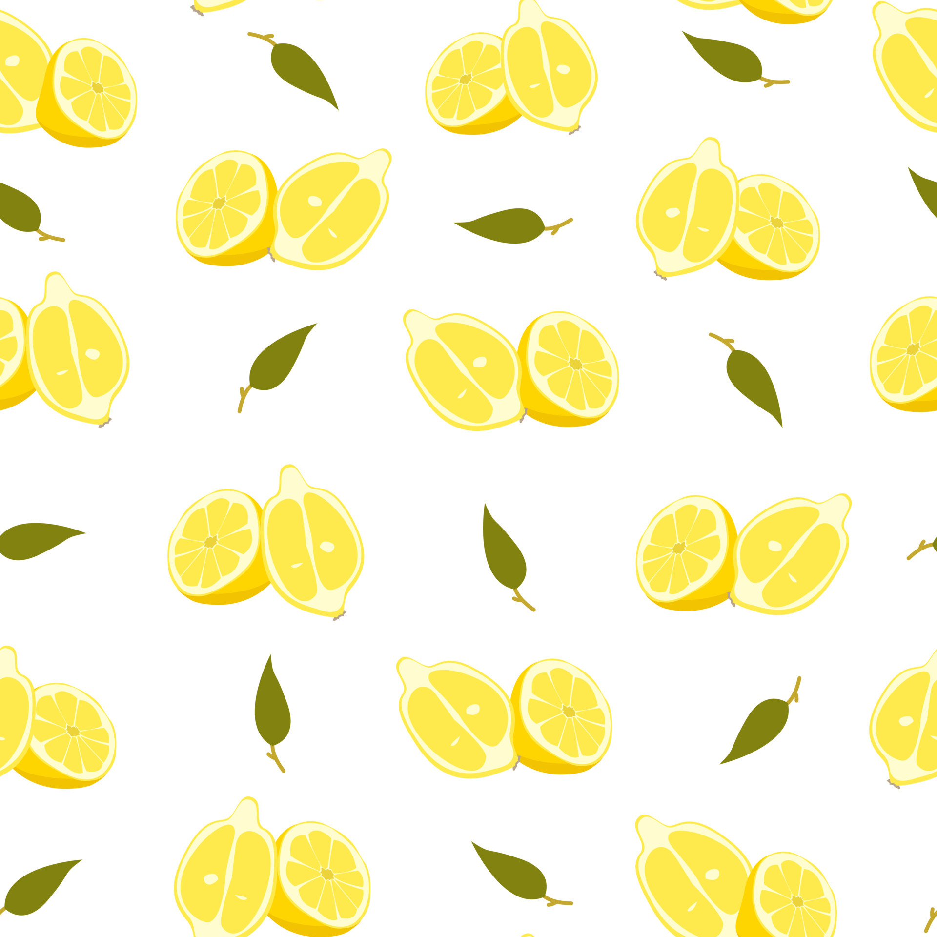 Cute lemon wedge and leaves with white pattern minimalist. Summer texture, textiles, children wallpaper