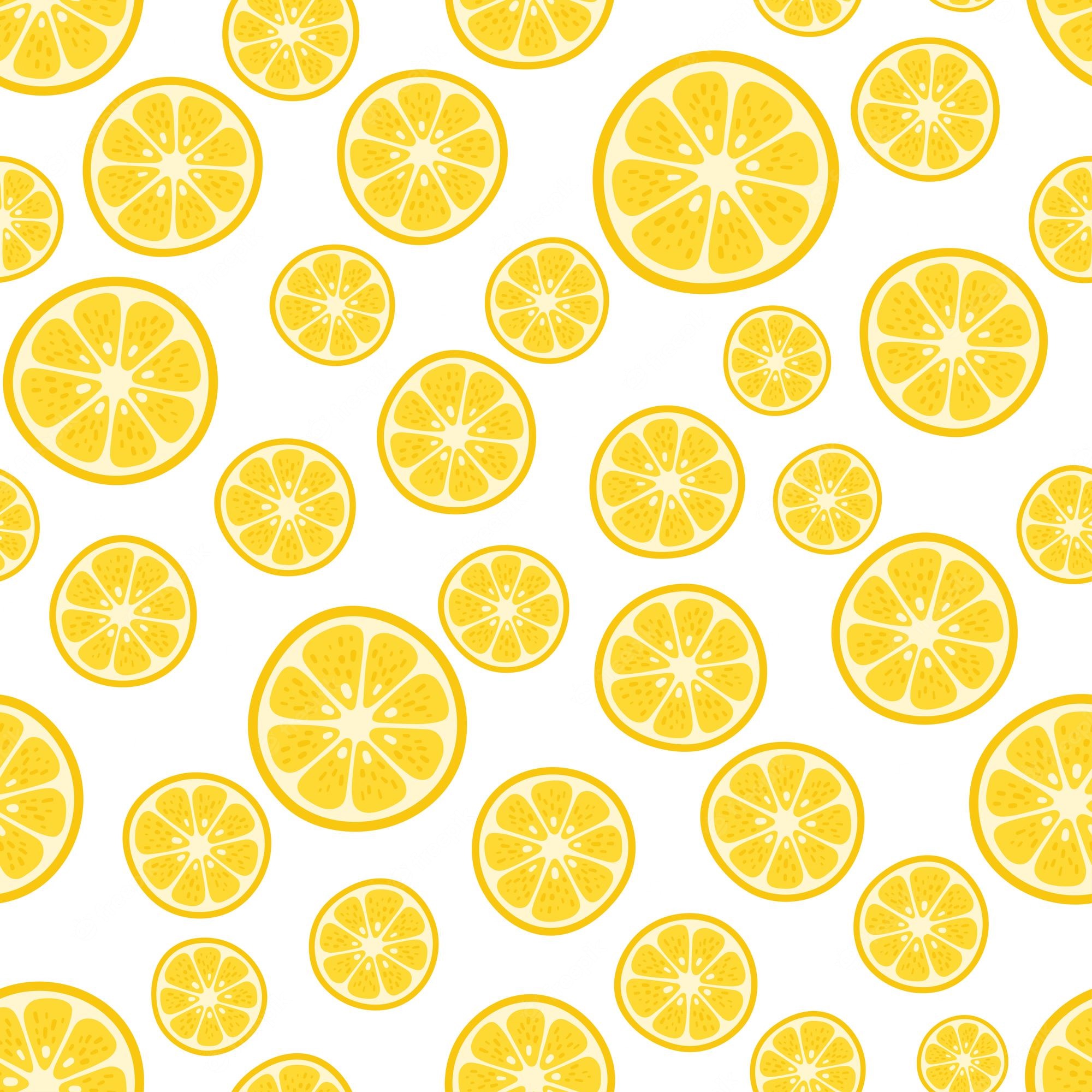Premium Vector. Cute vector lemon seamless pattern cartoon summer fresh fruit circle slice lemons sliced print on white background lemonade repeat texture for wallpaper textile wrap tropical fabric design