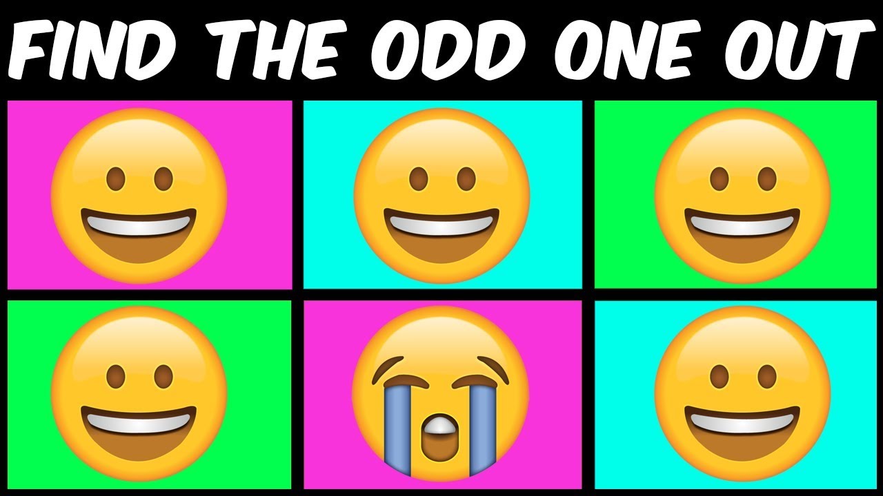 Can you spot the odd one out? Emoji brain game for kids. Best find the difference photo puzzles