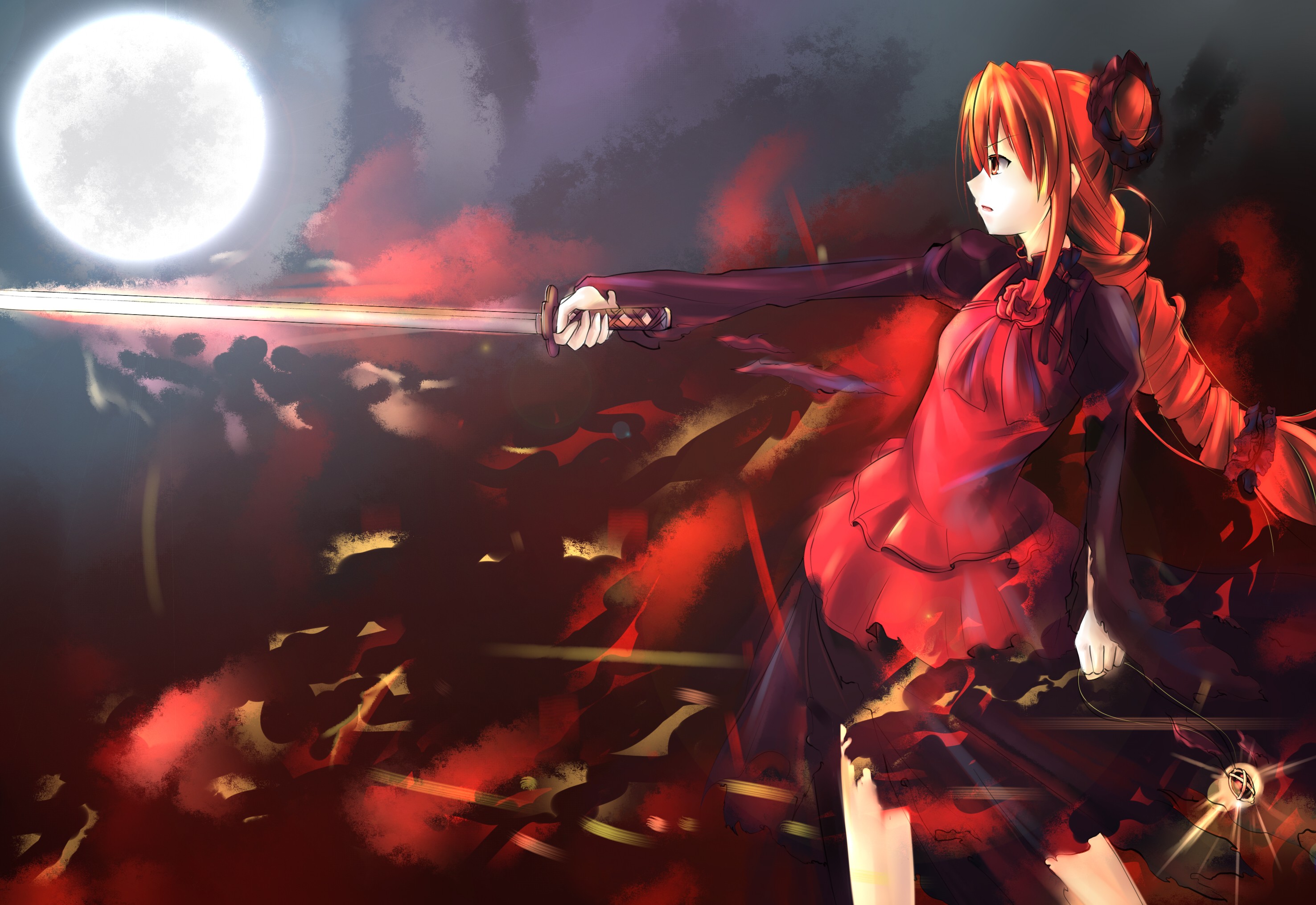 Wallpaper, anime girls, red, katana, sword, Shakugan no Shana, performance, stage, screenshot, musical theatre, rock concert 2952x2031