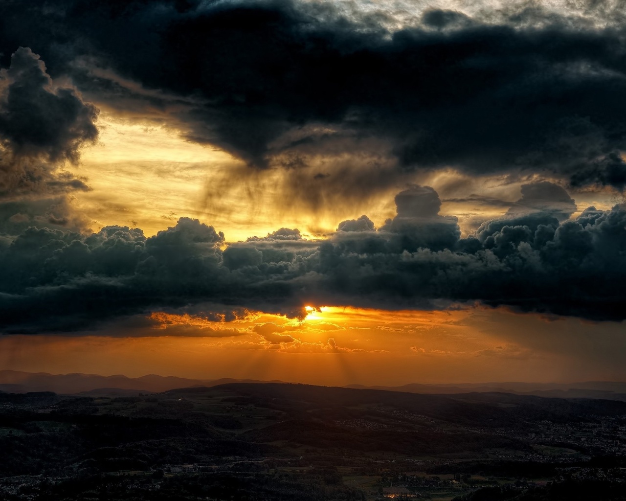 Hidden Sunset Dark Clouds Hill desktop PC and Mac wallpaper