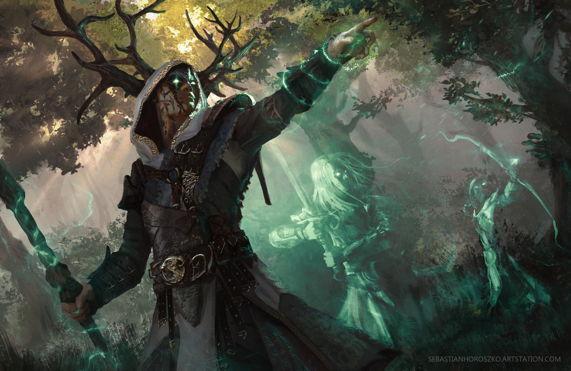 druids green eyes fantasy art magic ghost digital art forest Gallery HD Wallpaper
