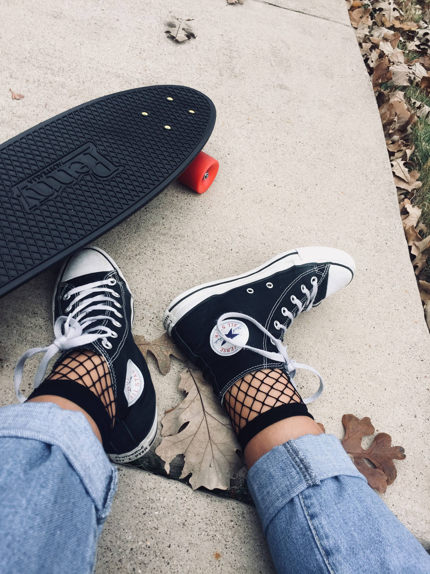 Download Skater Girl Converse Shoes Fishnet Socks Skater Aesthetic Wallpaper