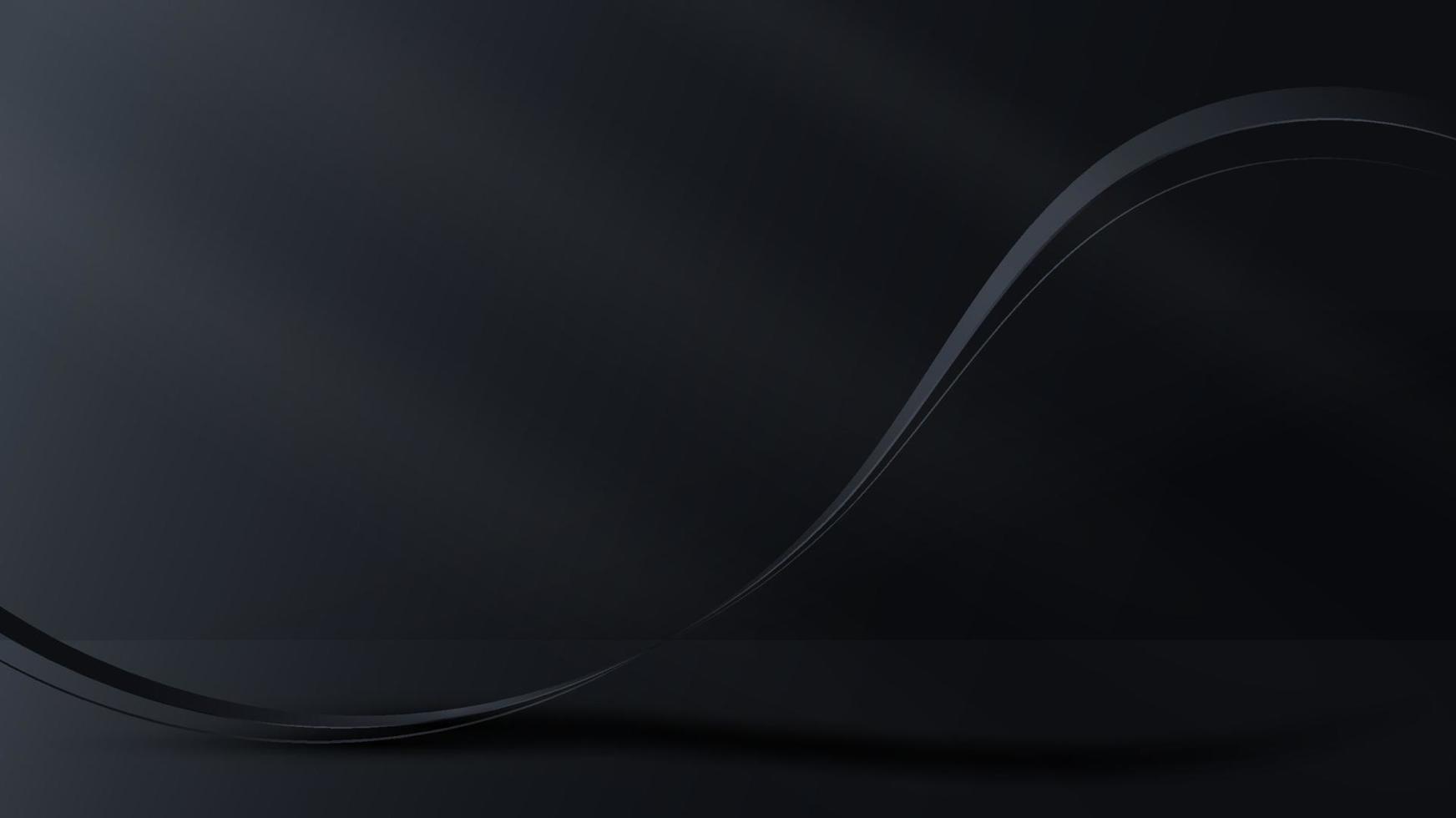 3D realistic black ribbon wave lines elements on dark room background luxury style