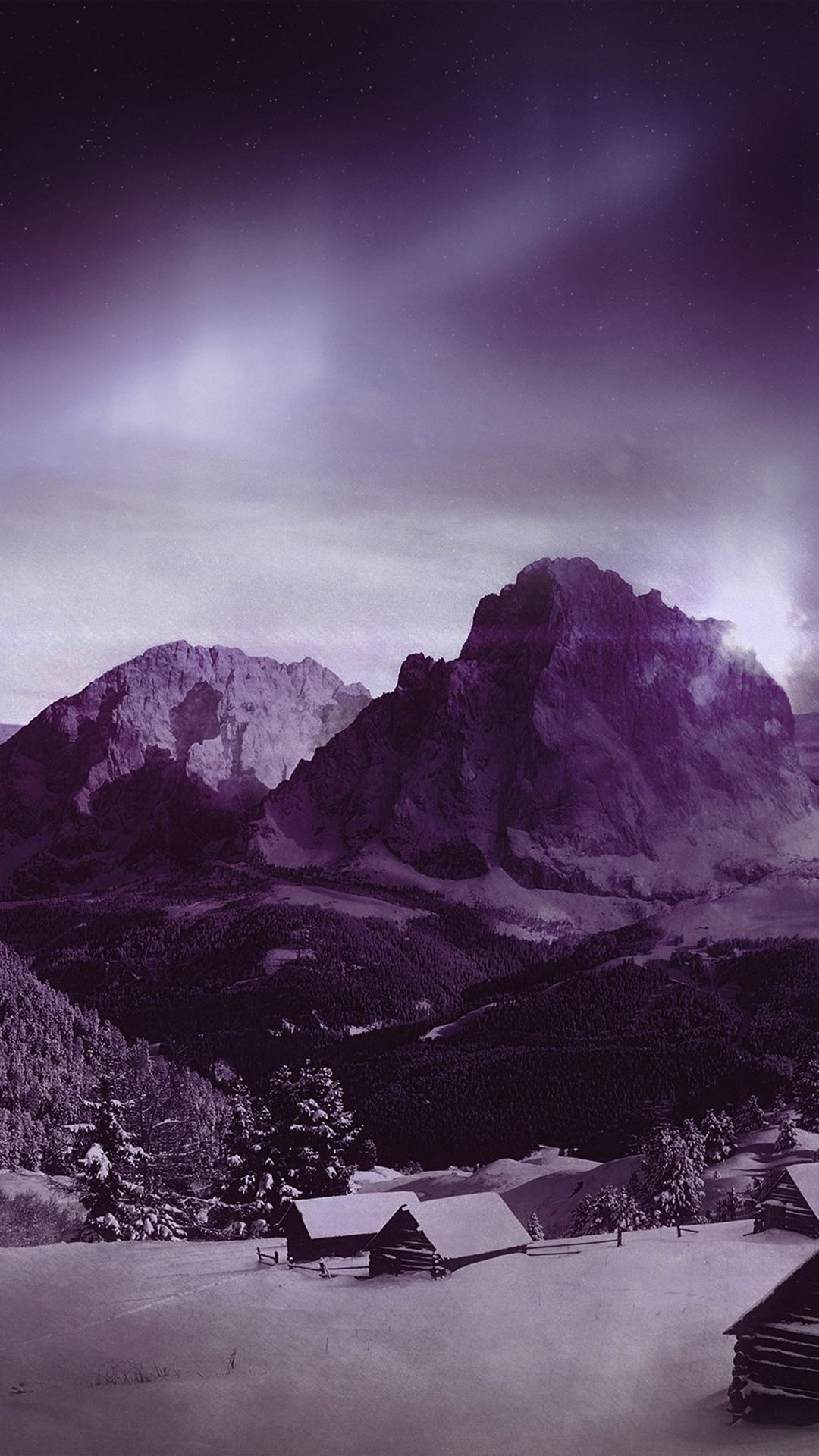 Night Sky Mountain Snow Winter Aurora Purple #iPhone #wallpaper. Sky mountain, Night skies, Snow mountain