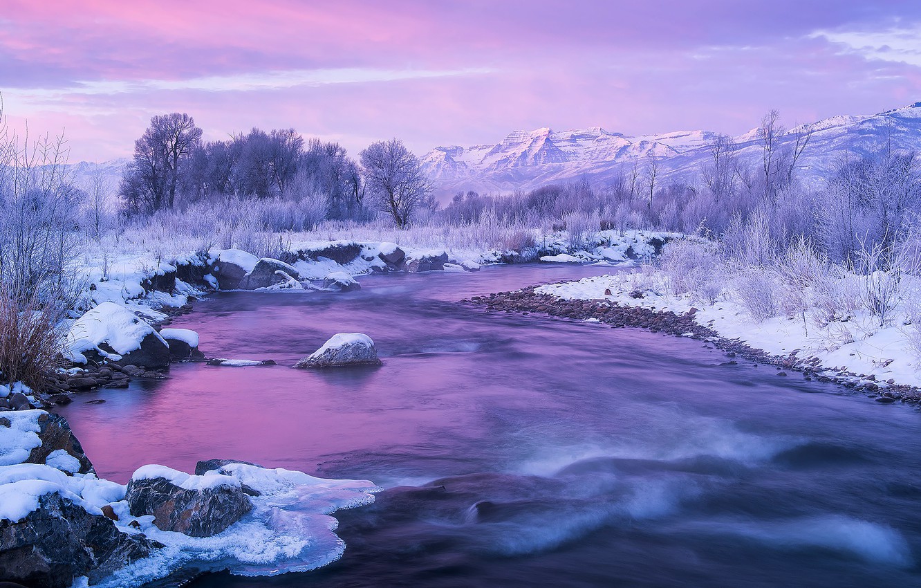 Wallpaper winter, snow, mountains, ice, USA, Utah, the Provo river image for desktop, section природа