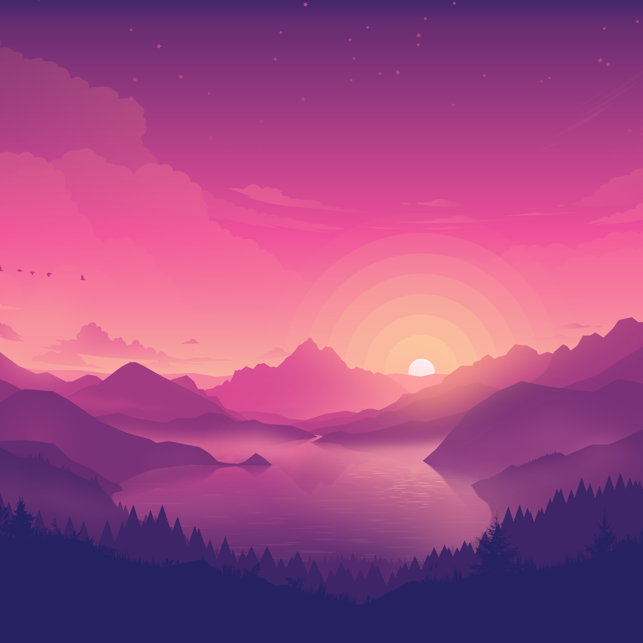 Lakeside Wallpaper 4K, Aesthetic, Pink