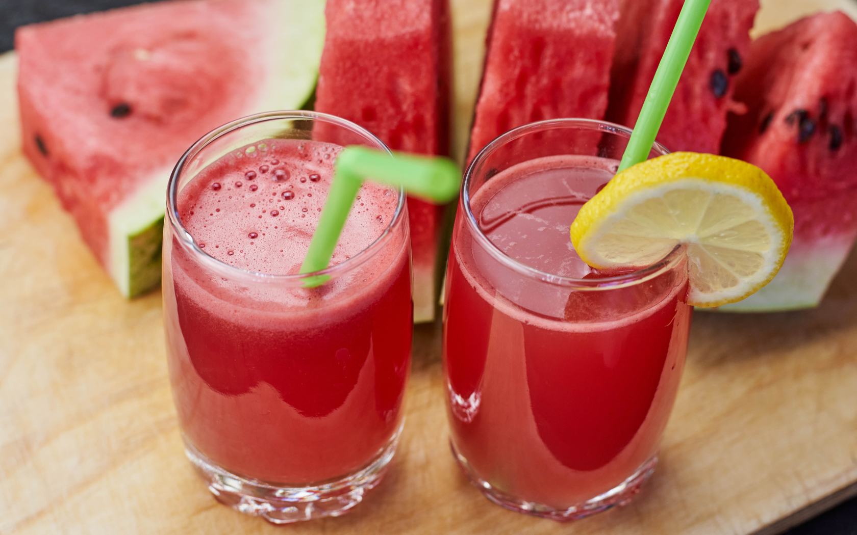 Fresh watermelon juice in glasses on the table Desktop wallpaper 1680x1050