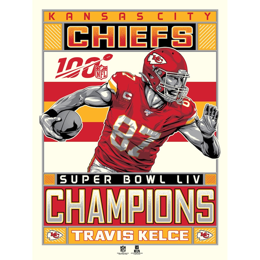 Phenom Gallery Travis Kelce Kansas City Chiefs Super Bowl LIV Champions 18'' x 24'' Champs Limited Edition Serigraph Print Artwork Poster