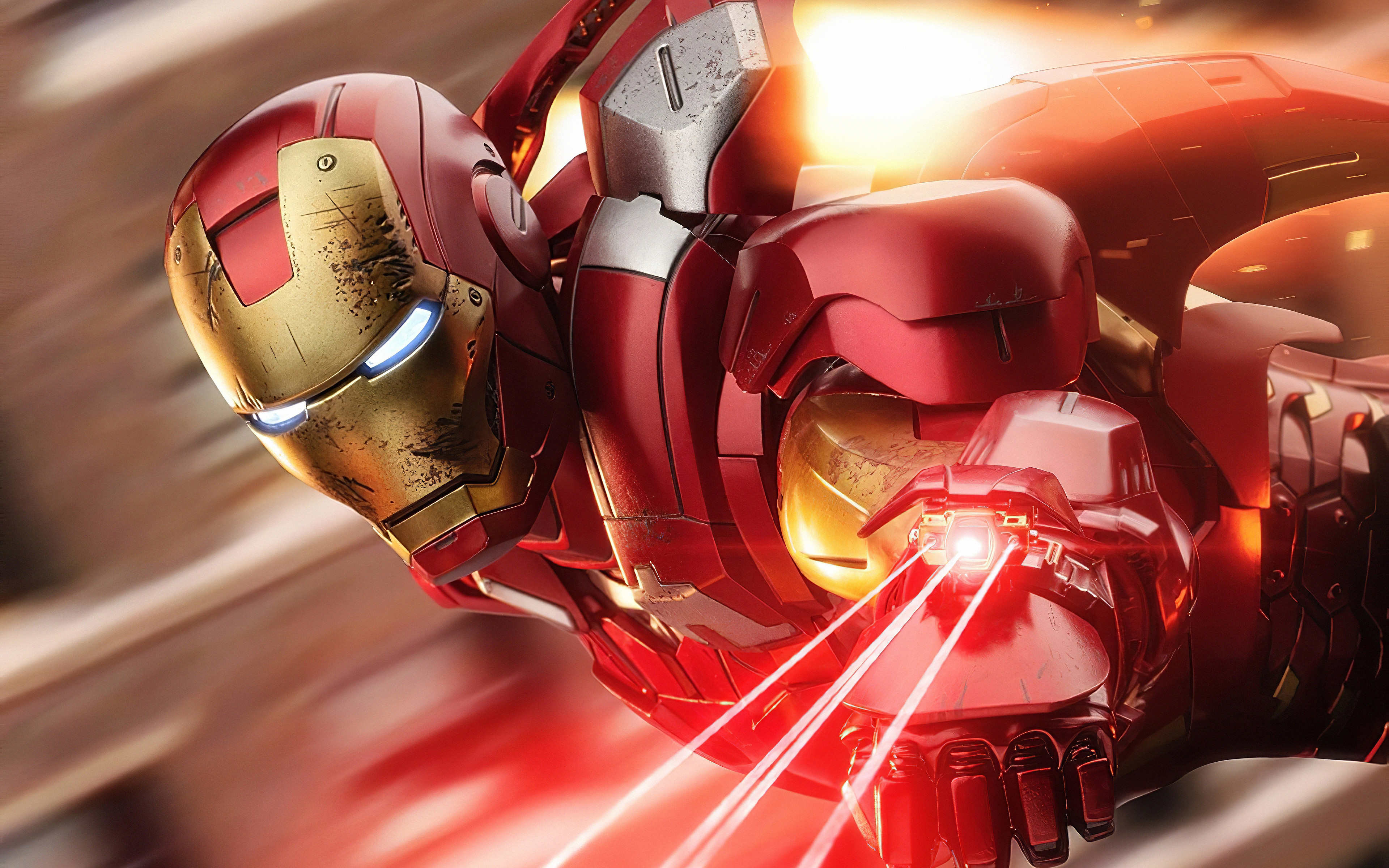 Download wallpaper 4k, IronMan, red neon rays, superheroes, battle, DC Comics, Iron Man, artwork, Ironman 4K for desktop with resolution 3840x2400. High Quality HD picture wallpaper