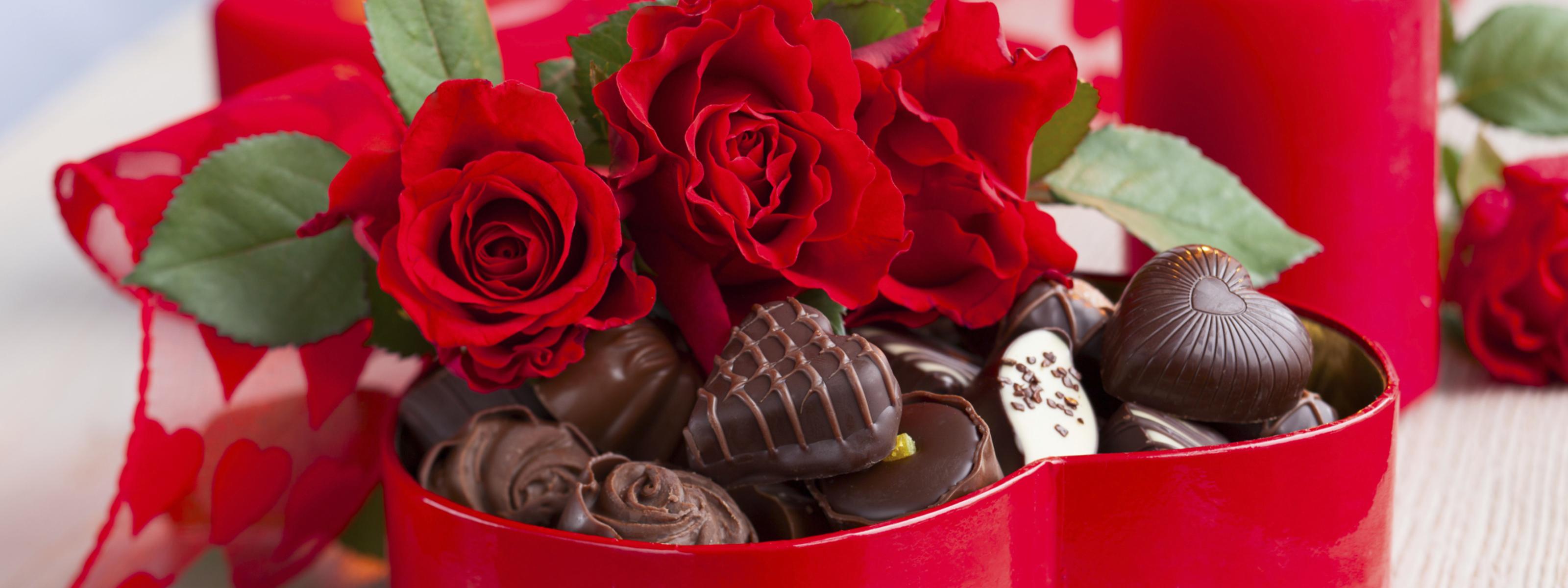 Chocolate box and red roses Valentines Day