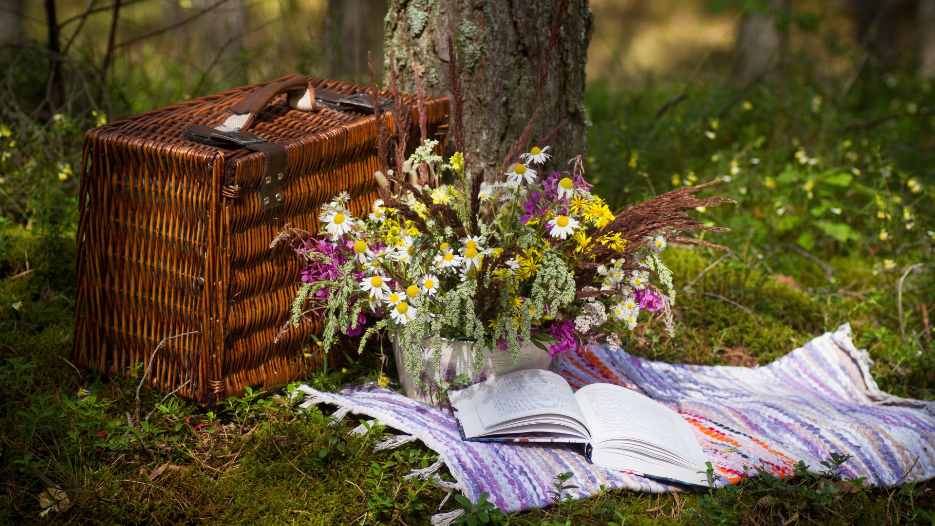 Desktop Wallpaper Book, Basket, Holiday, Picnic, Flowers, HD Image, Picture, Background, 82dbb5
