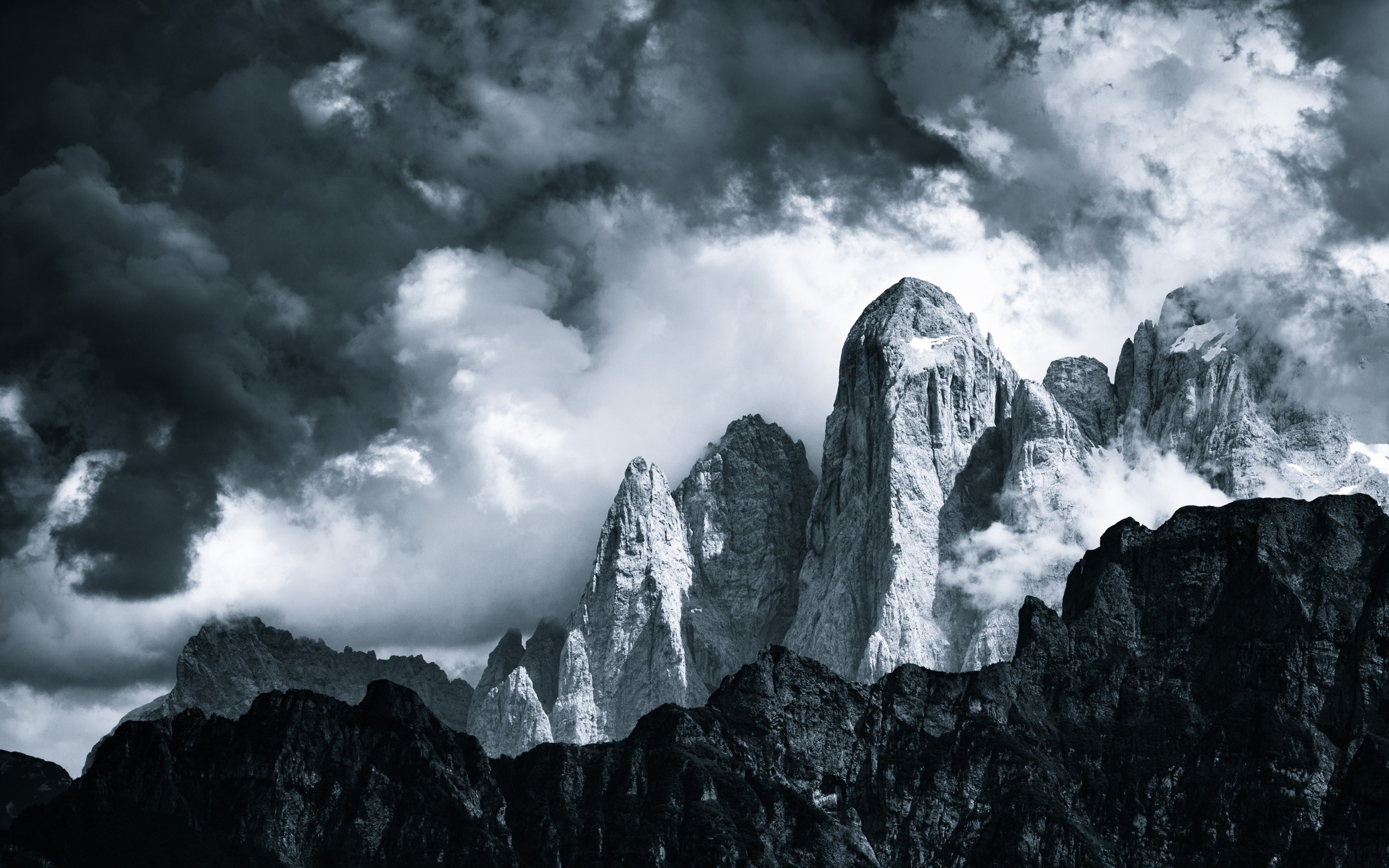 mountains, photography, monochrome, nature, landscape, Italy, Jakub Polomski, clouds, Dolomites (mountains) Gallery HD Wallpaper