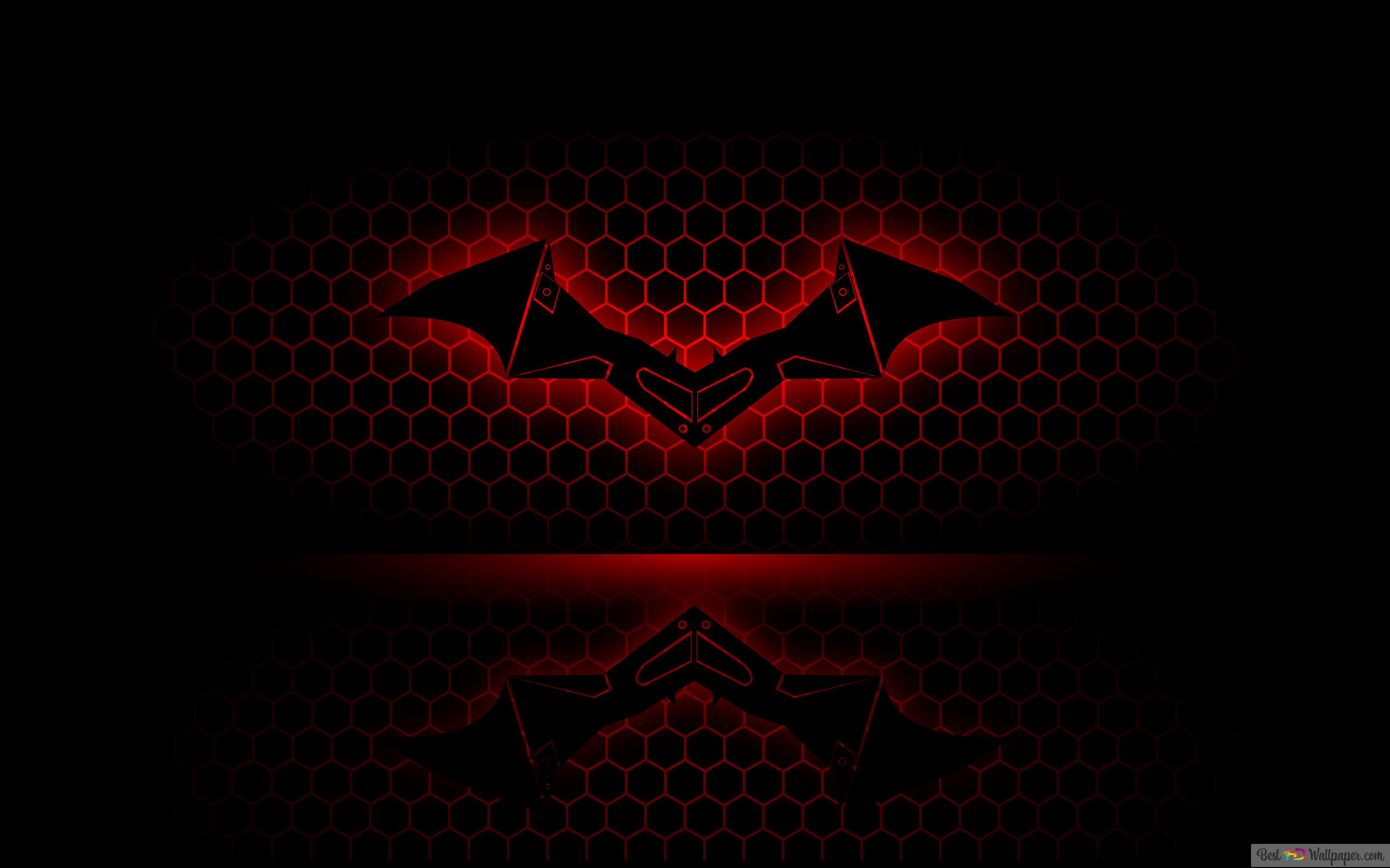 The batman logo with reflection and red 4K wallpaper download