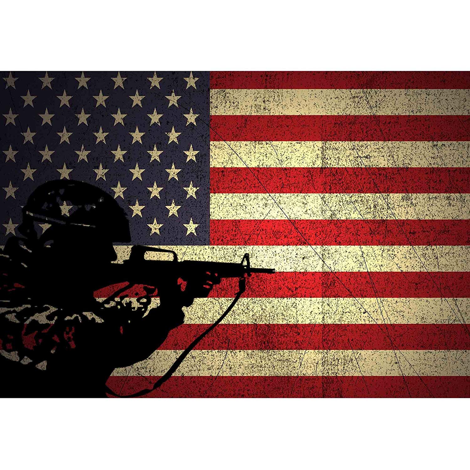 Wall26 A Silhouette Of A Soldier On The Grunge American Flag Wall Mural. Self Adhesive Large Wallpaper