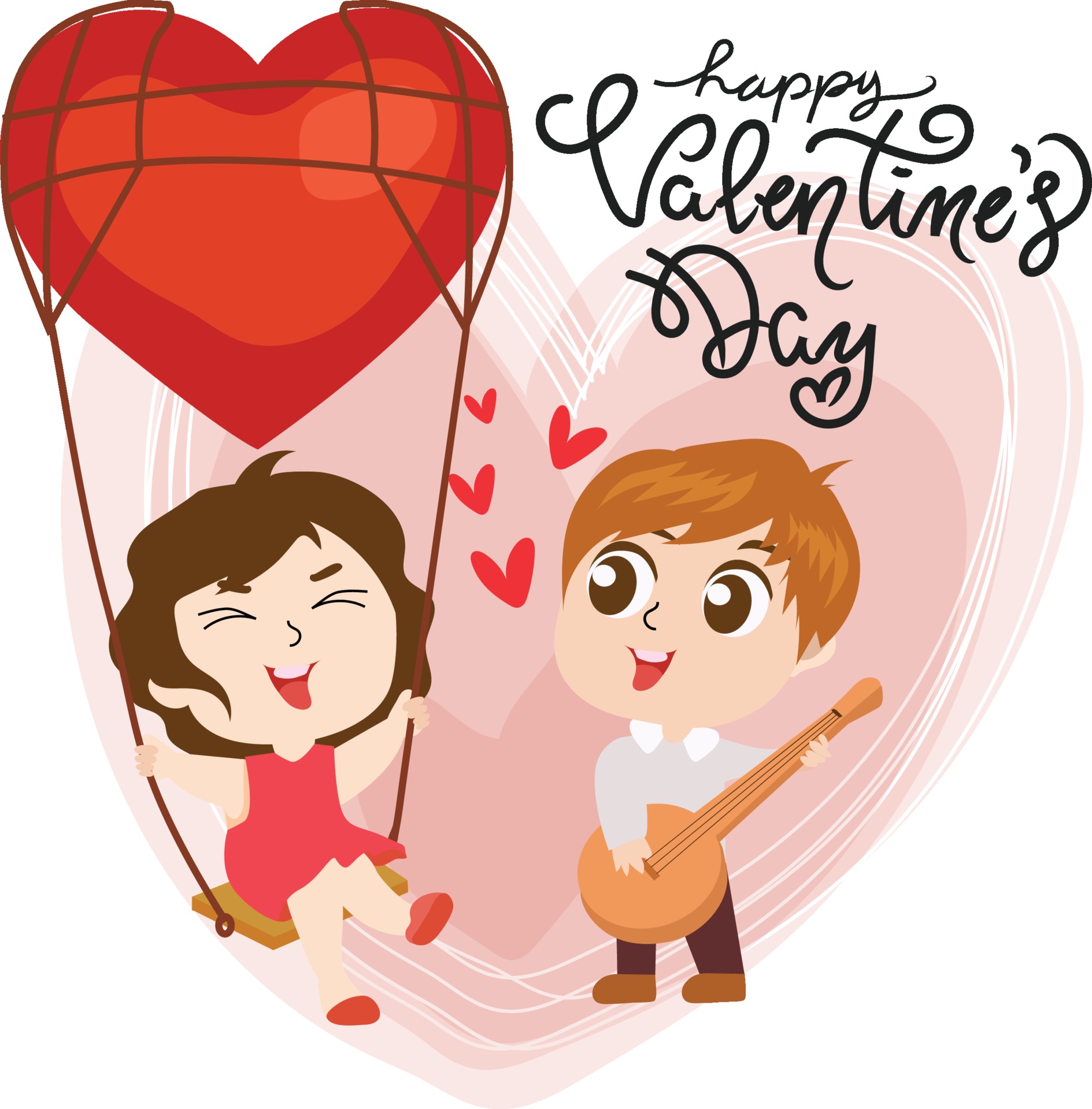 Happy valentine's day girl and boy cartoon design