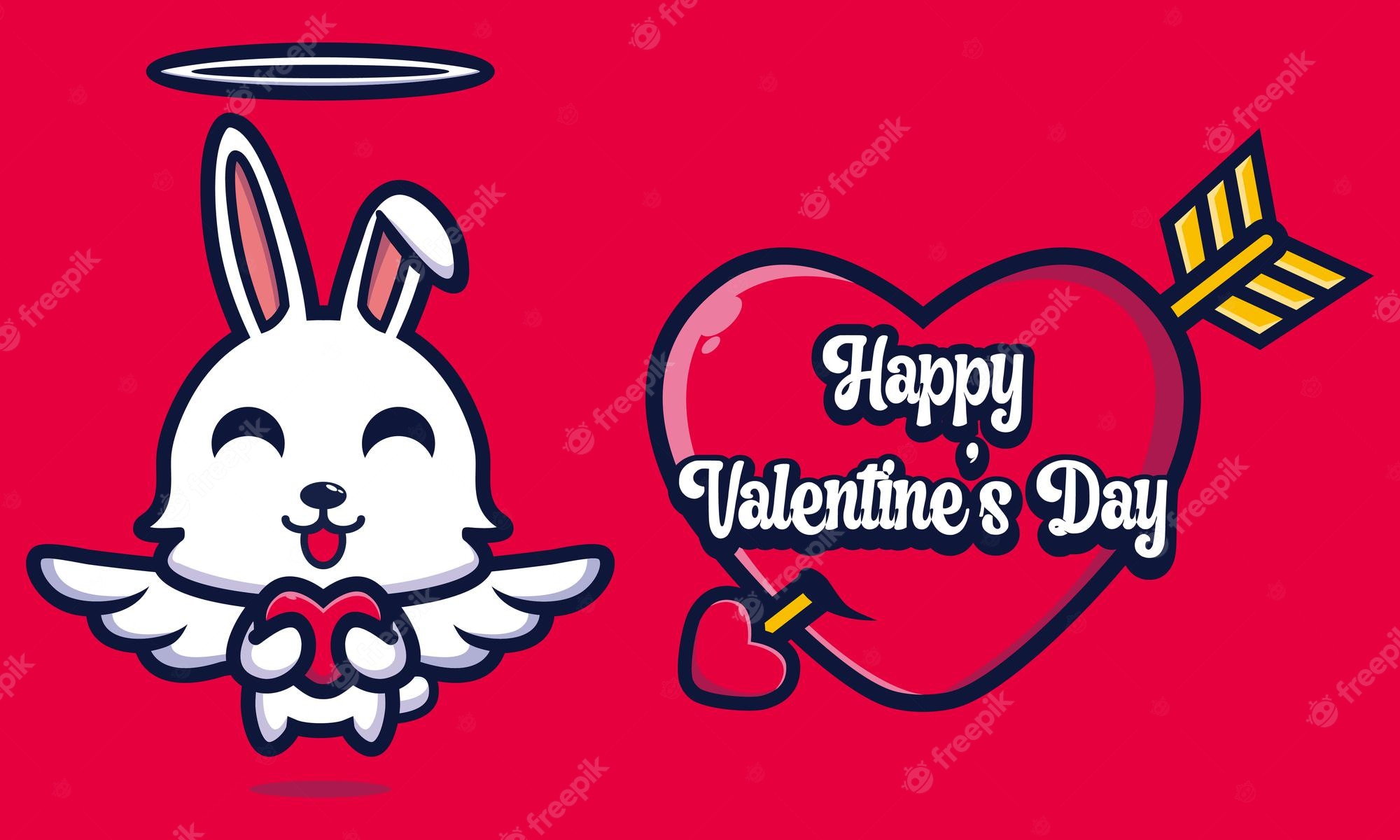 Premium Vector. Cute cartoon rabbit with happy valentines day greetings