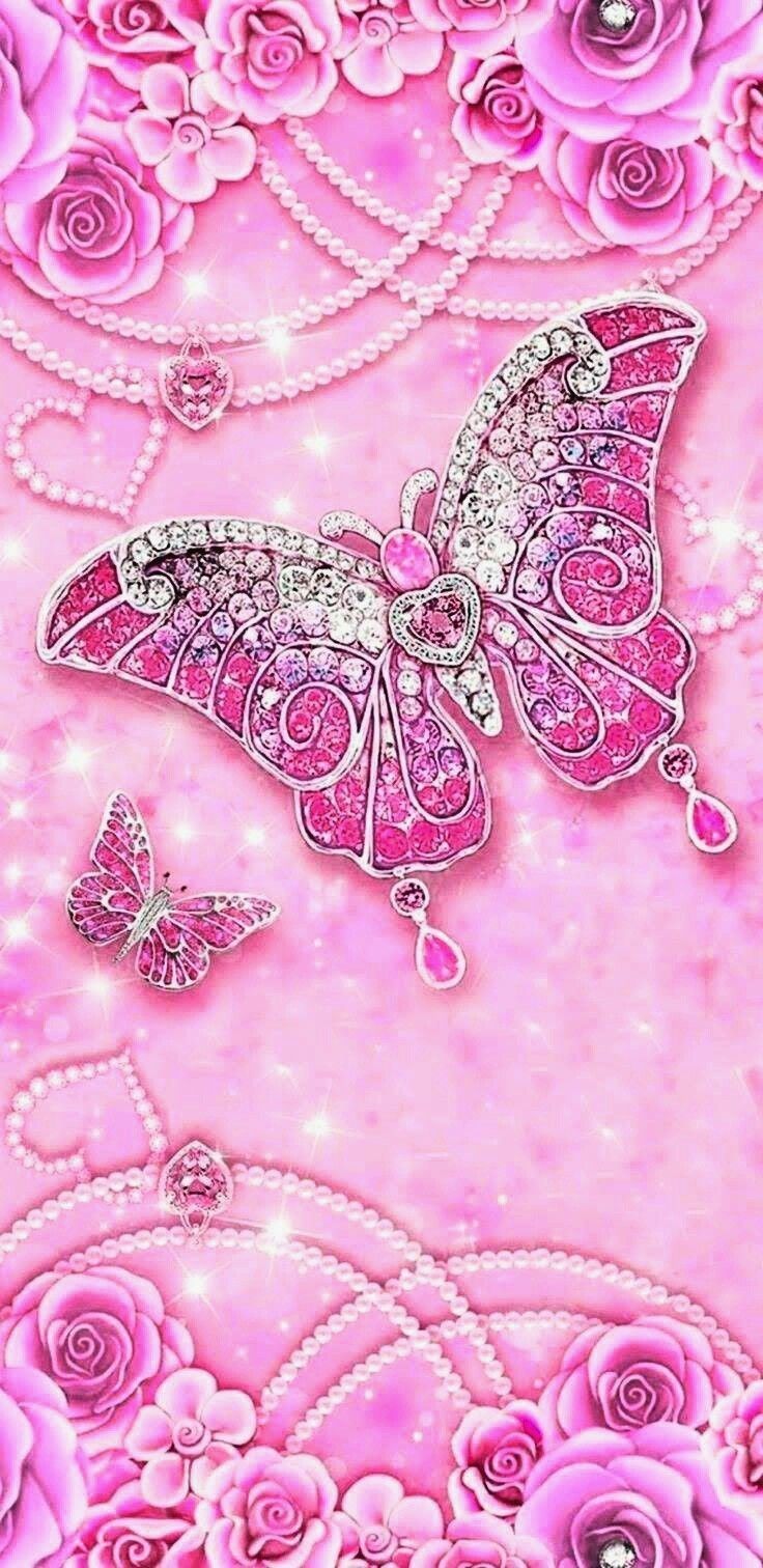Designer Aesthetic Wallpaper. Butterfly wallpaper, Flower phone wallpaper, Pink glitter wallpaper