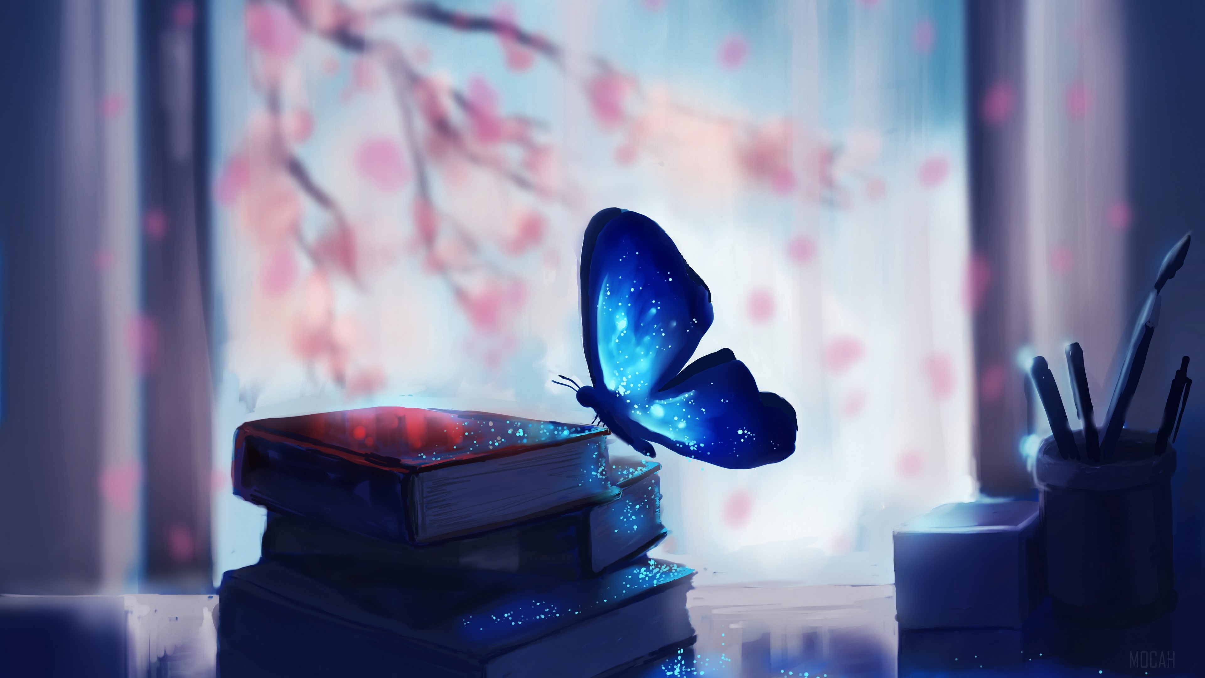 Blossom, Book, Butterfly, Digital Art, Glitter, Shadow 4k Gallery HD Wallpaper