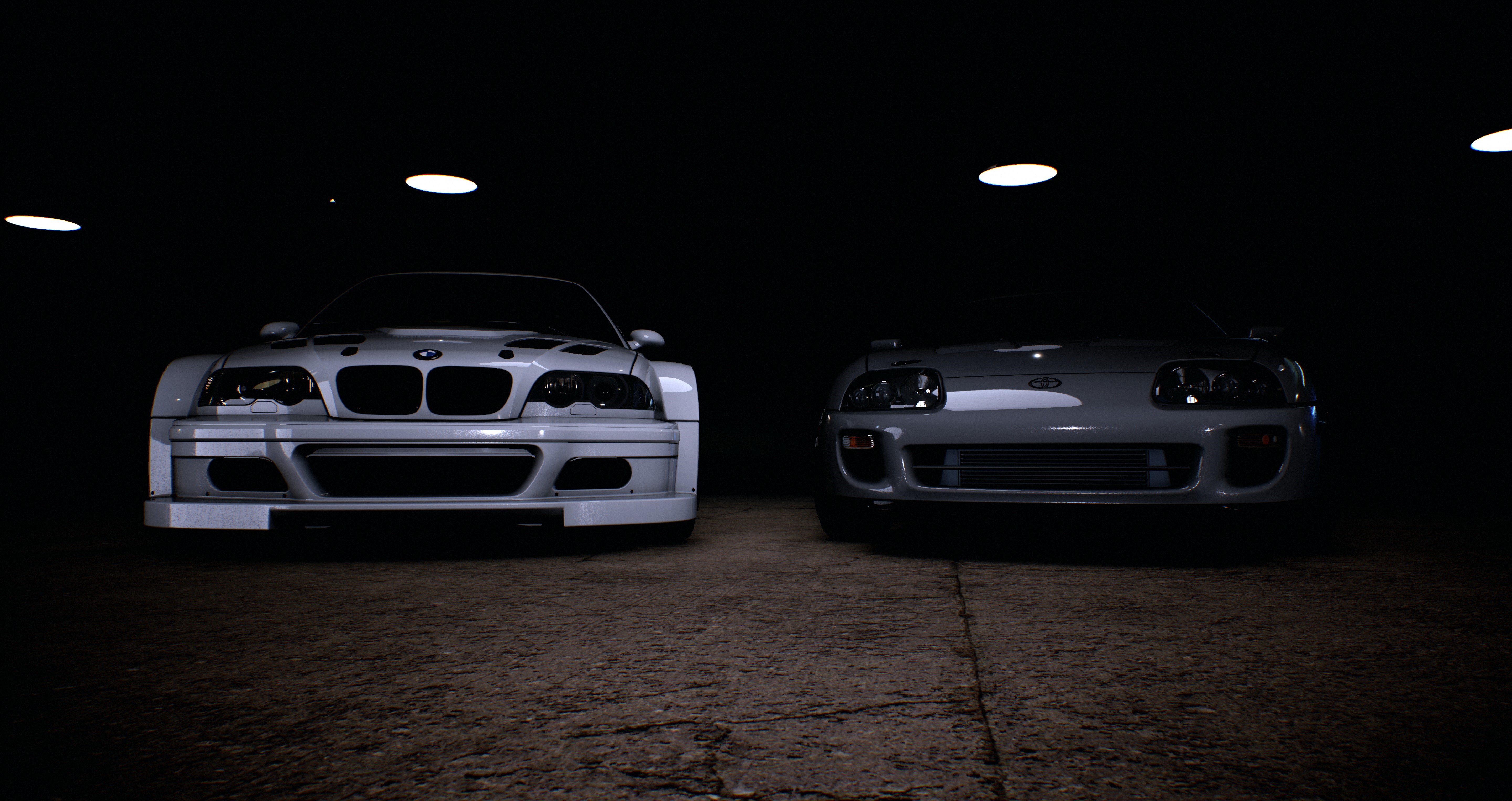 4K, BMW 3 Series, BMW E46, gray, BMW M3 GTR, BMW, Need for Speed, Toyota Supra, white Gallery HD Wallpaper