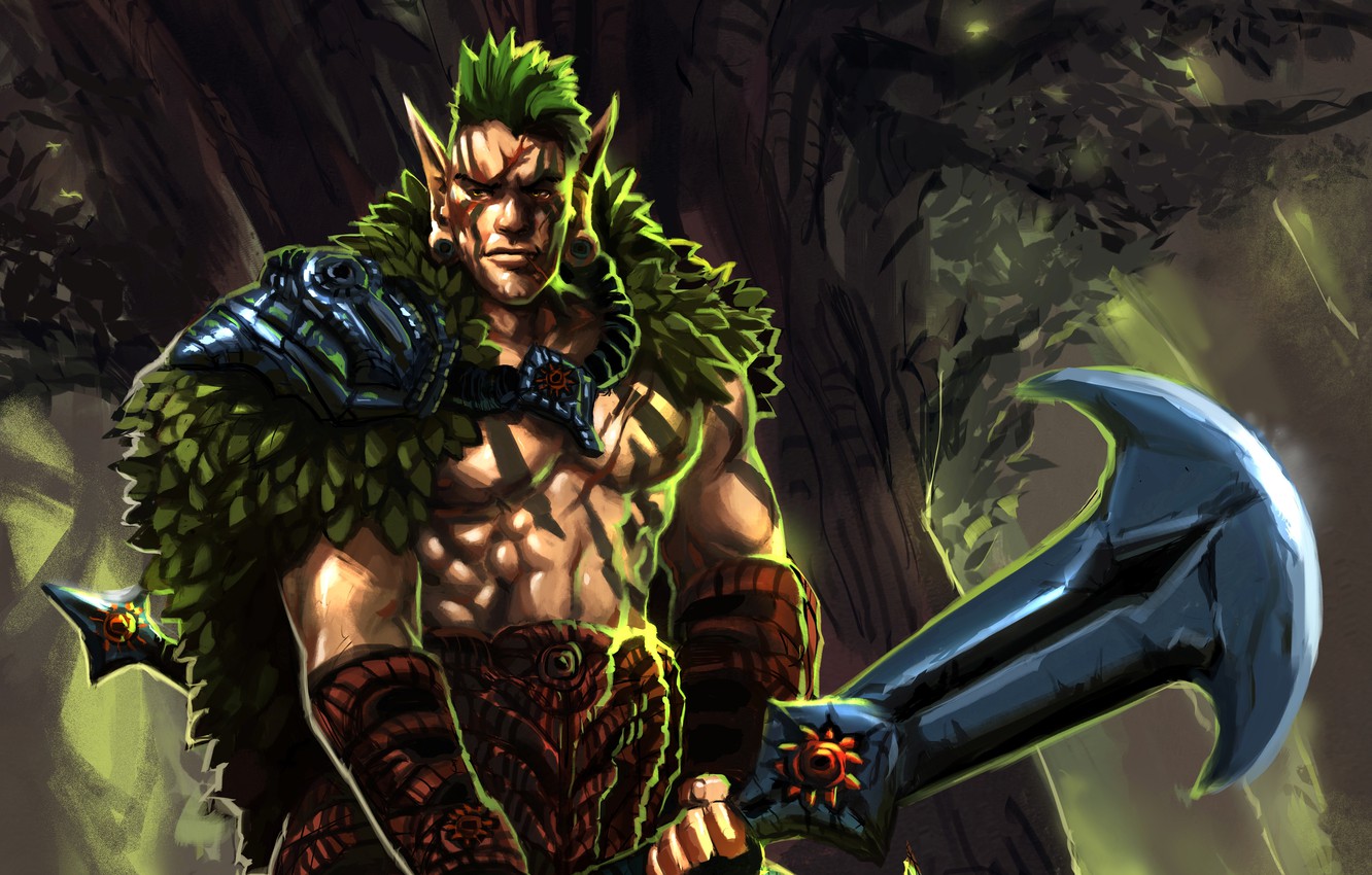 Wallpaper weapons, tree, elf, warrior, art, Guy, Cape, Champion, MoshYong image for desktop, section фантастика