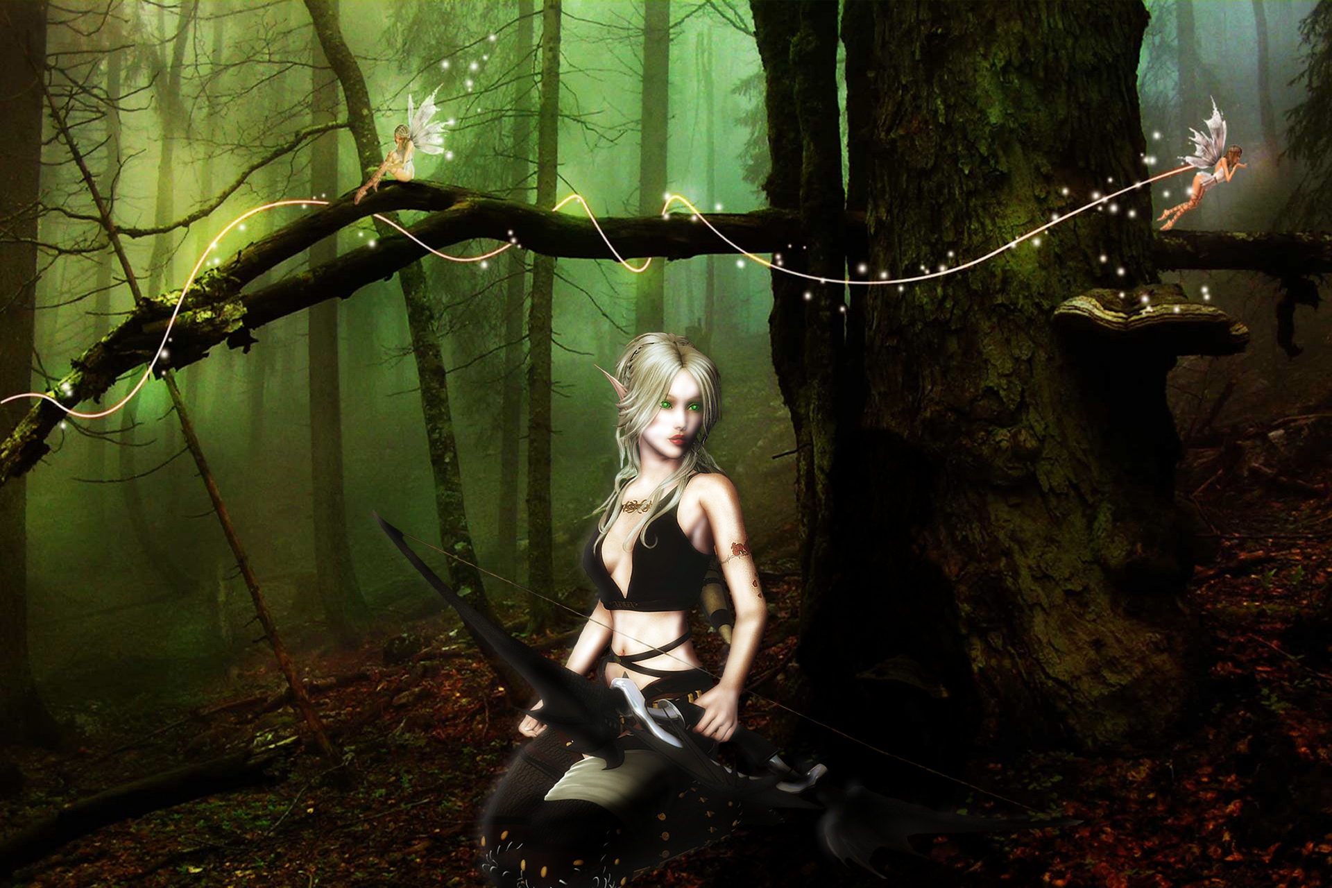 elves, Warrior, Archer, Fairy, Forest, Trunk, Tree, Blonde, Girl, Fantasy, Elf Wallpaper HD / Desktop and Mobile Background