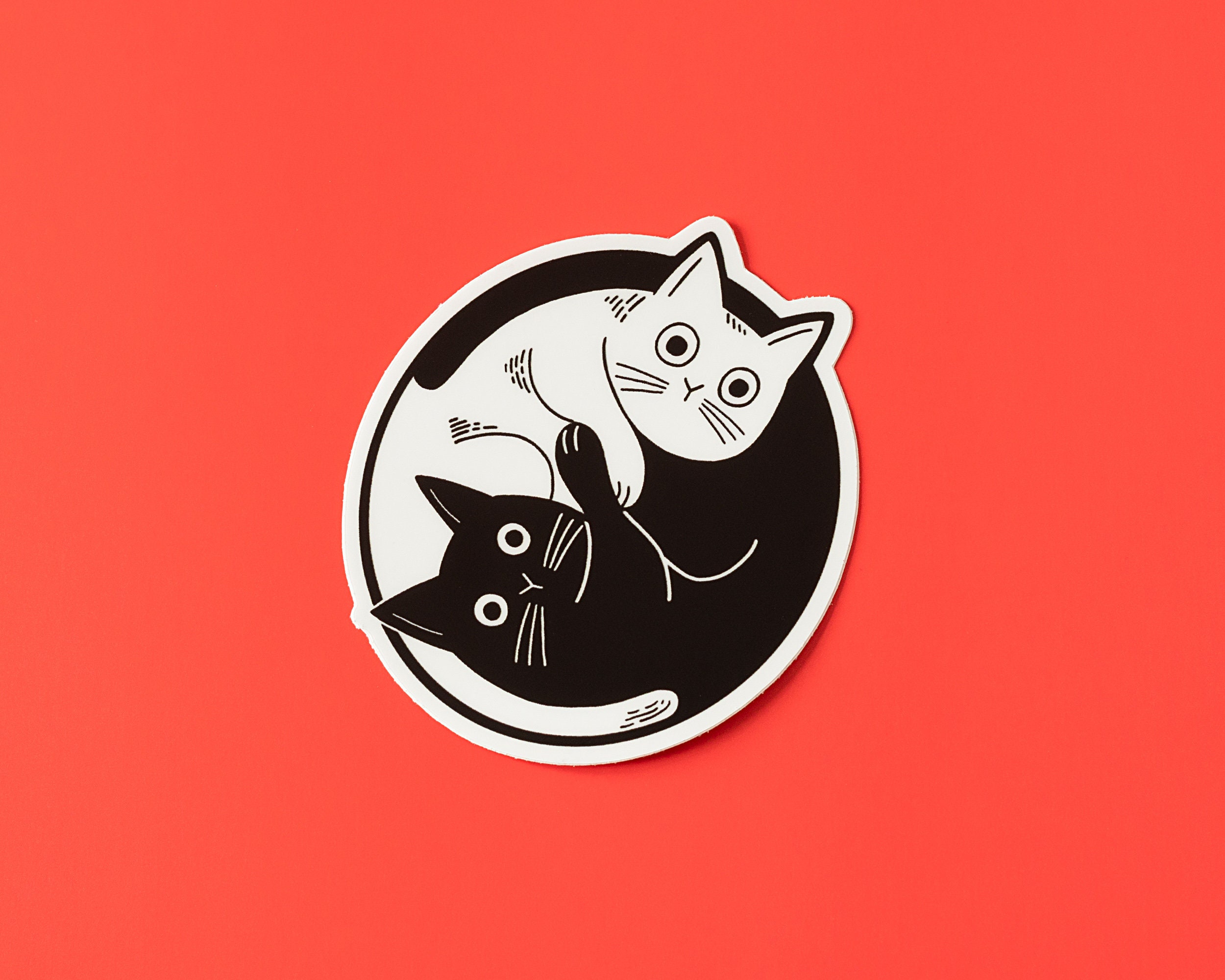 Yin and Yang Cat Sticker Cute Cat Sticker Funny Black