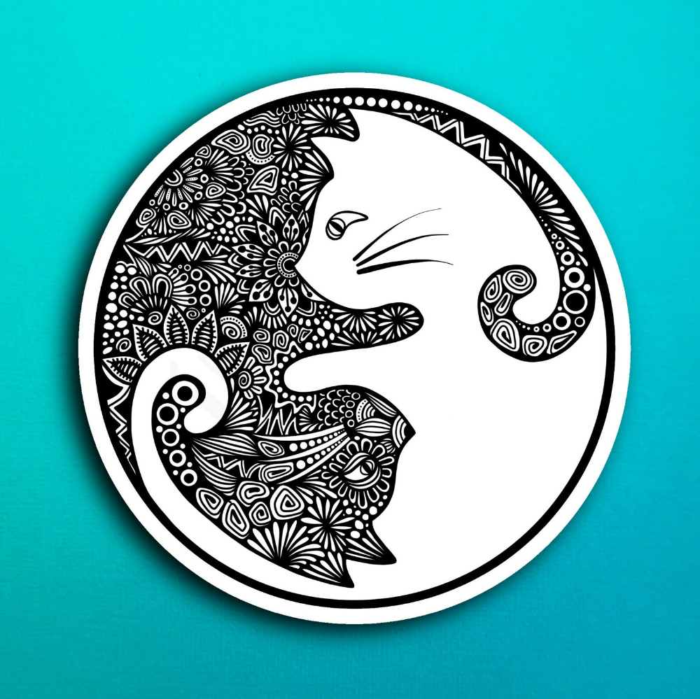 Yin Yang Cat Sticker WATERPROOF. Yin yang art, Mandala design art, Mandala drawing