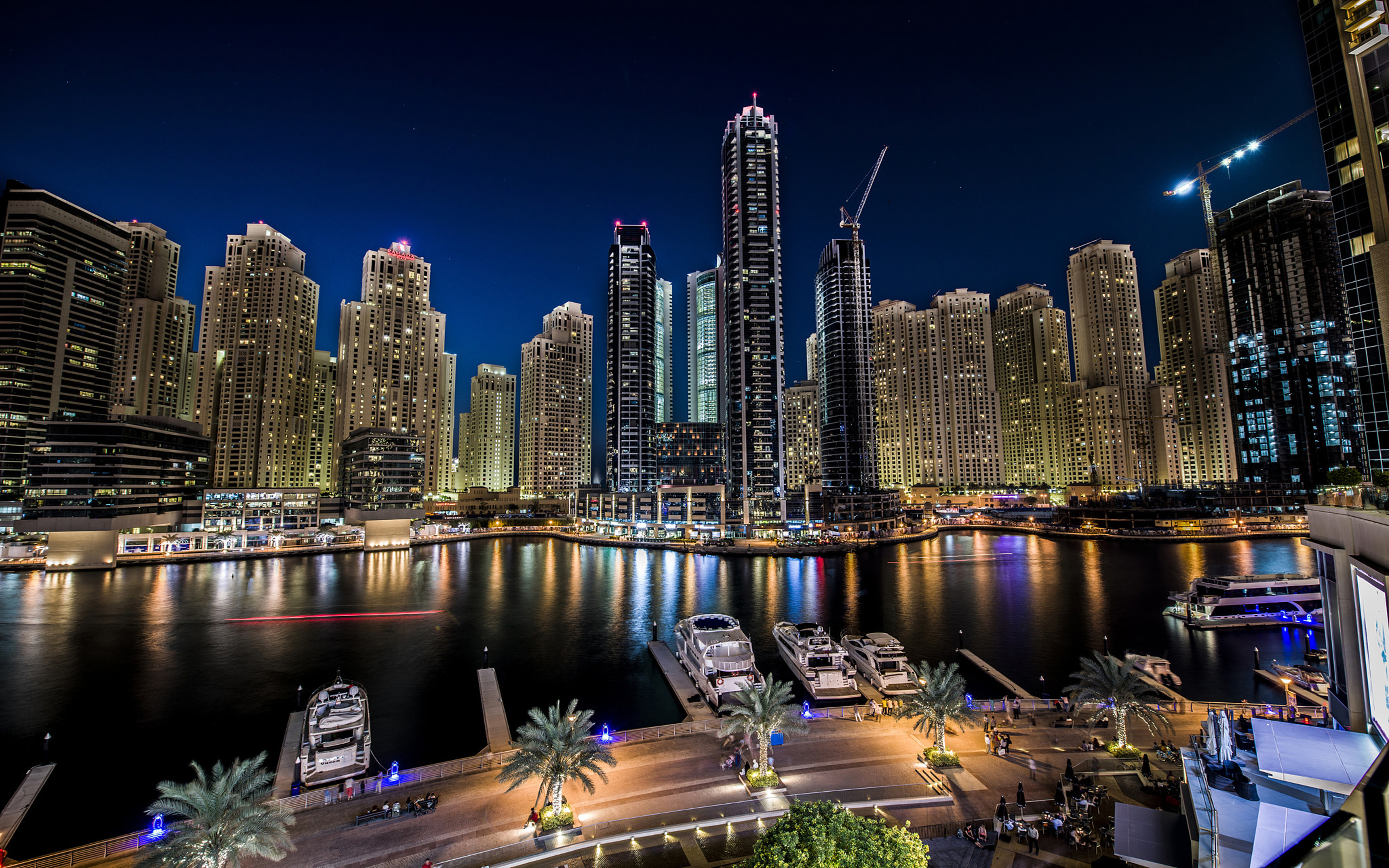 Dubai Marina Night Light City Landscape United Arab Emirates Ultra HD Wallpaper For Desktop Mobile Phones And Laptops 3840x2400, Wallpaper13.com