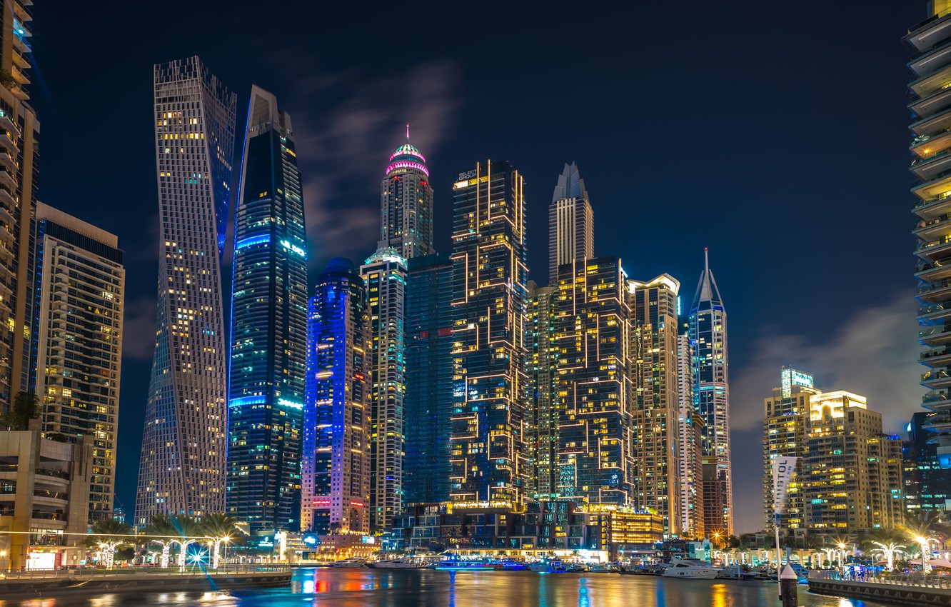 Wallpaper building, home, Dubai, night city, Dubai, skyscrapers, harbour, UAE, UAE, Dubai Marina, Dubai Marina image for desktop, section город