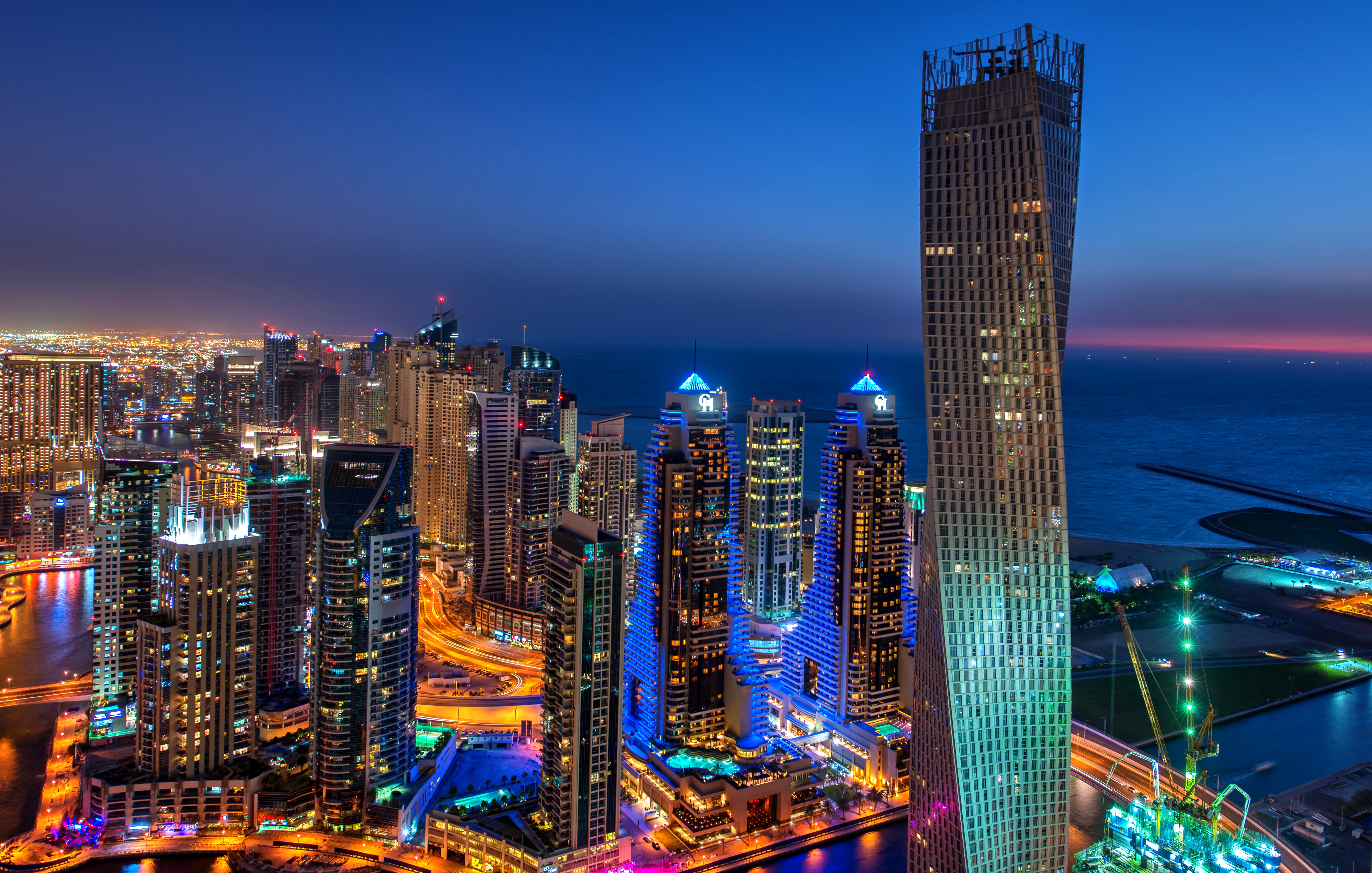 Wallpaper, life, city, nightphotography, tower, night, Marina, landscape, high, Nikon, Dubai, cityscape, skylines, filter, nd, bluehour, mydubai 6740x4288