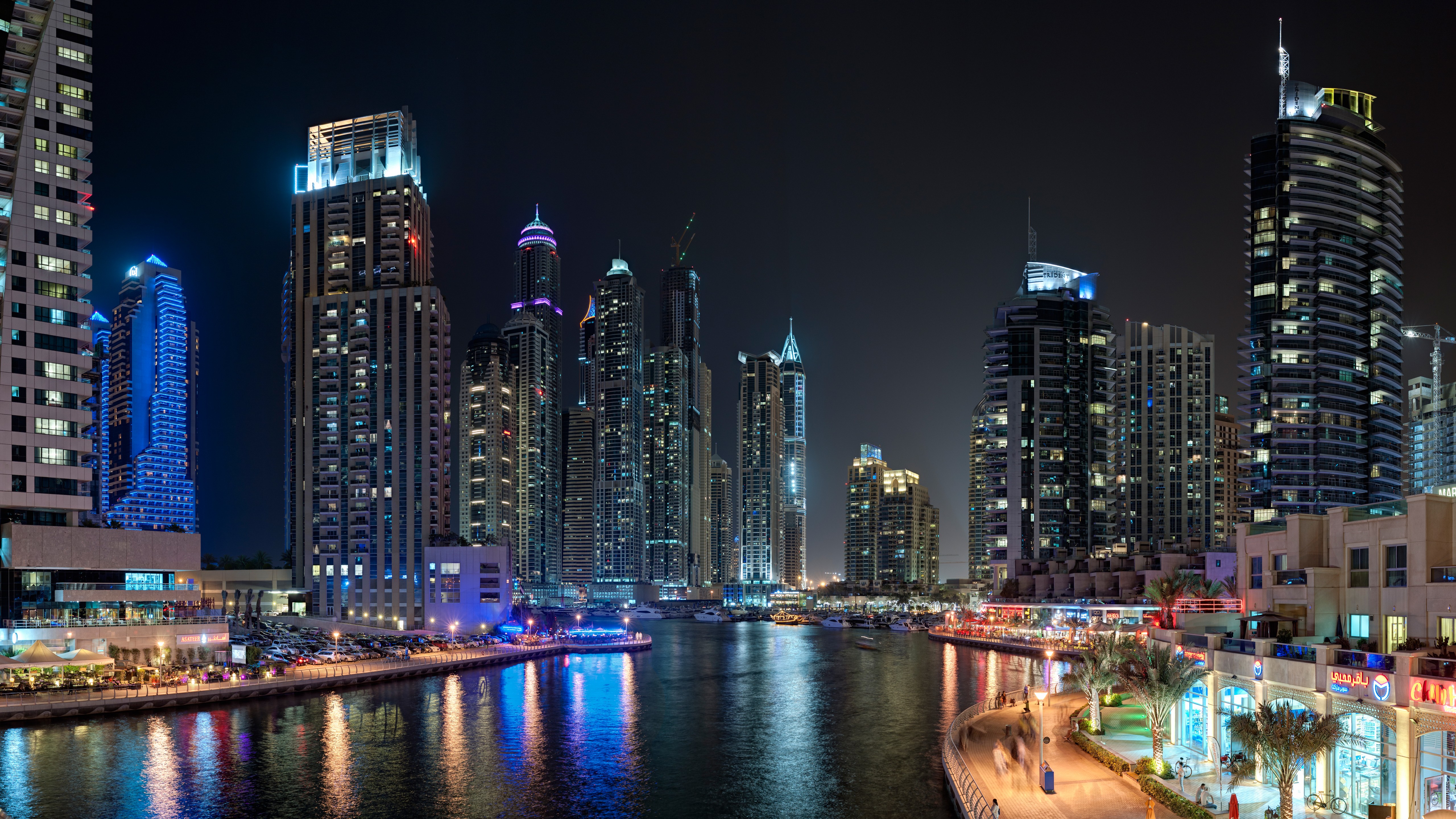 Wallpaper Dubai, Marina Yacth club, sea, lake, water, night, light, travel, booking, vacation, landscape, Architecture
