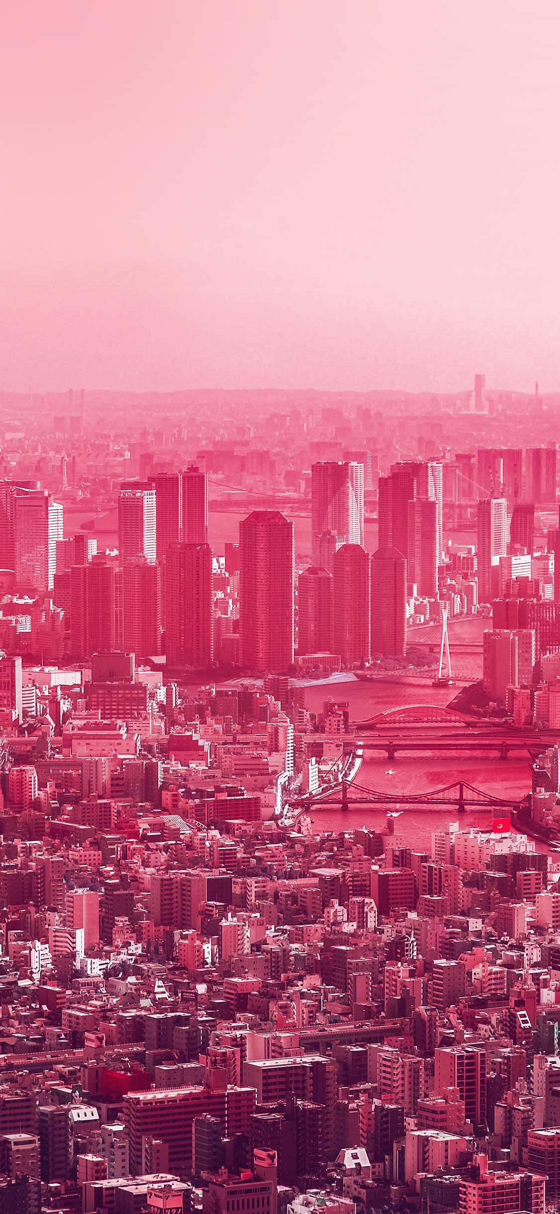 City View Red Town Crowd River Wallpaper