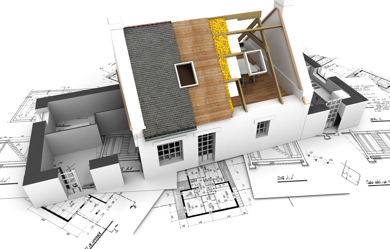 Wallpaper house, layout, drawing image for desktop, section рендеринг