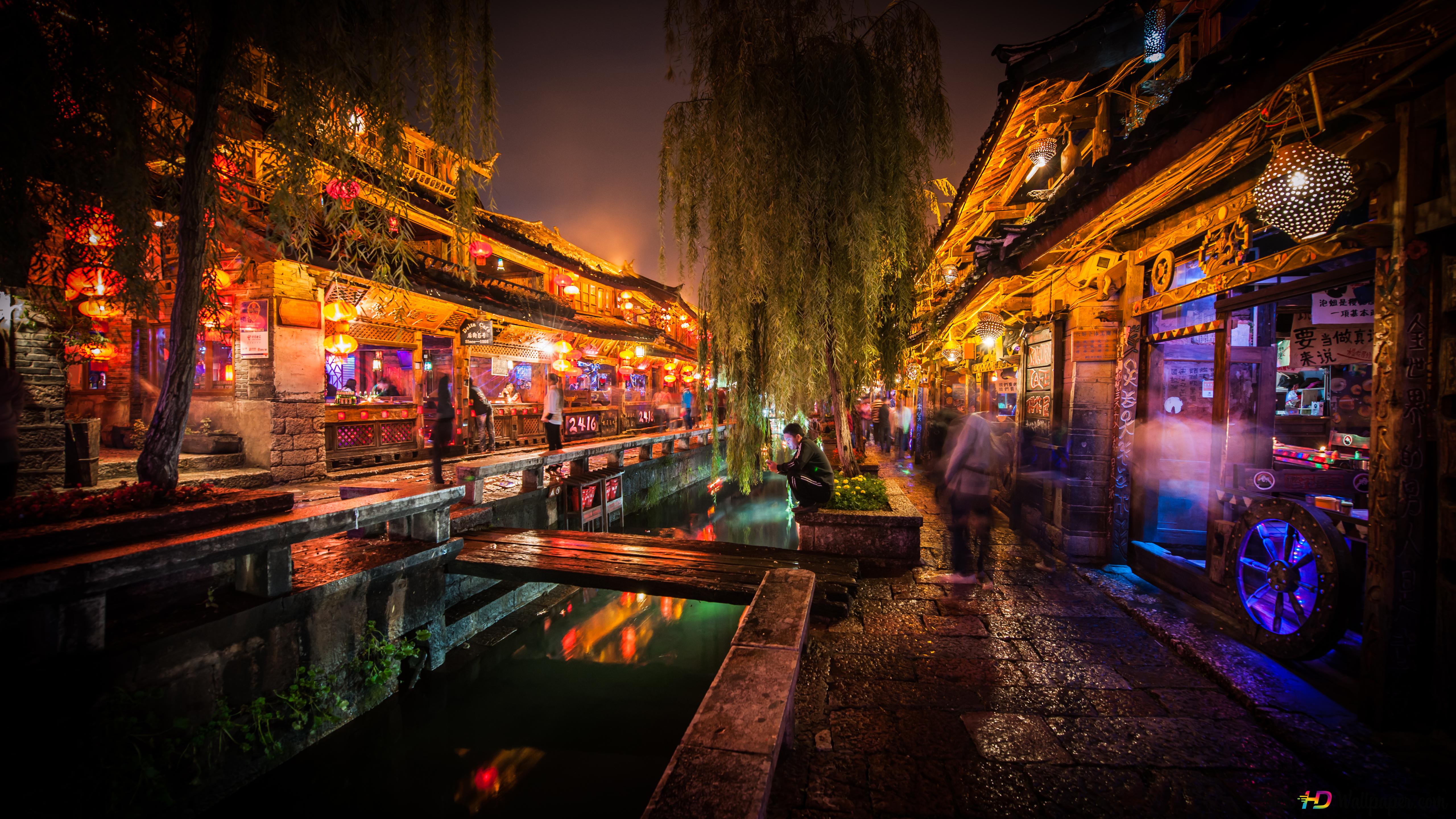 Lijiang, China old town nightlife 4K wallpaper download